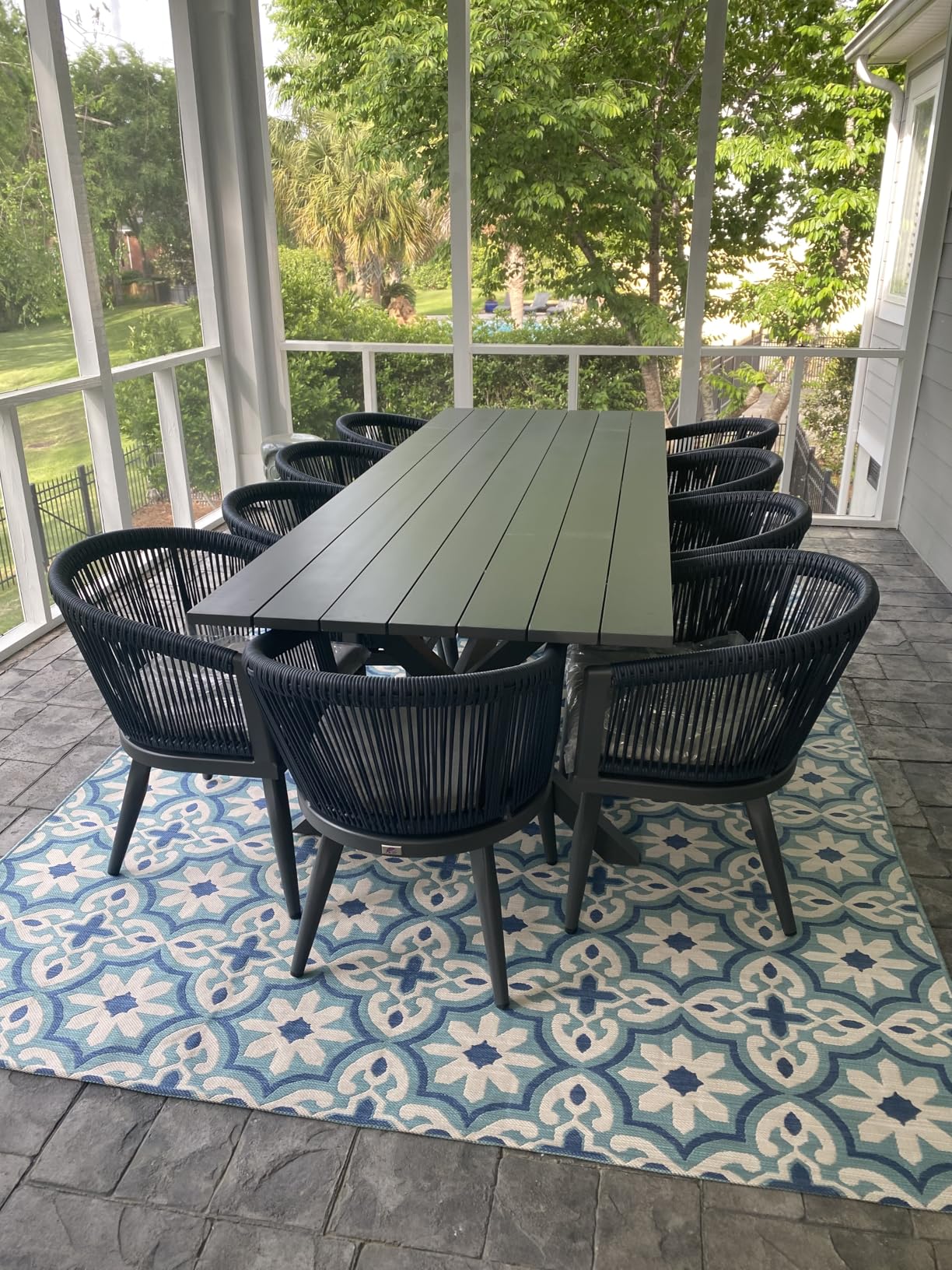 PURPLE LEAF Outdoor Dining Set for 12 All-Weather 14 Pieces Patio Aluminium Dining Large Table and Rope Weave Chairs Included Cushions for Deck Indoor Decor Kitchen Patio Furniture Set Champagne customer photo 2