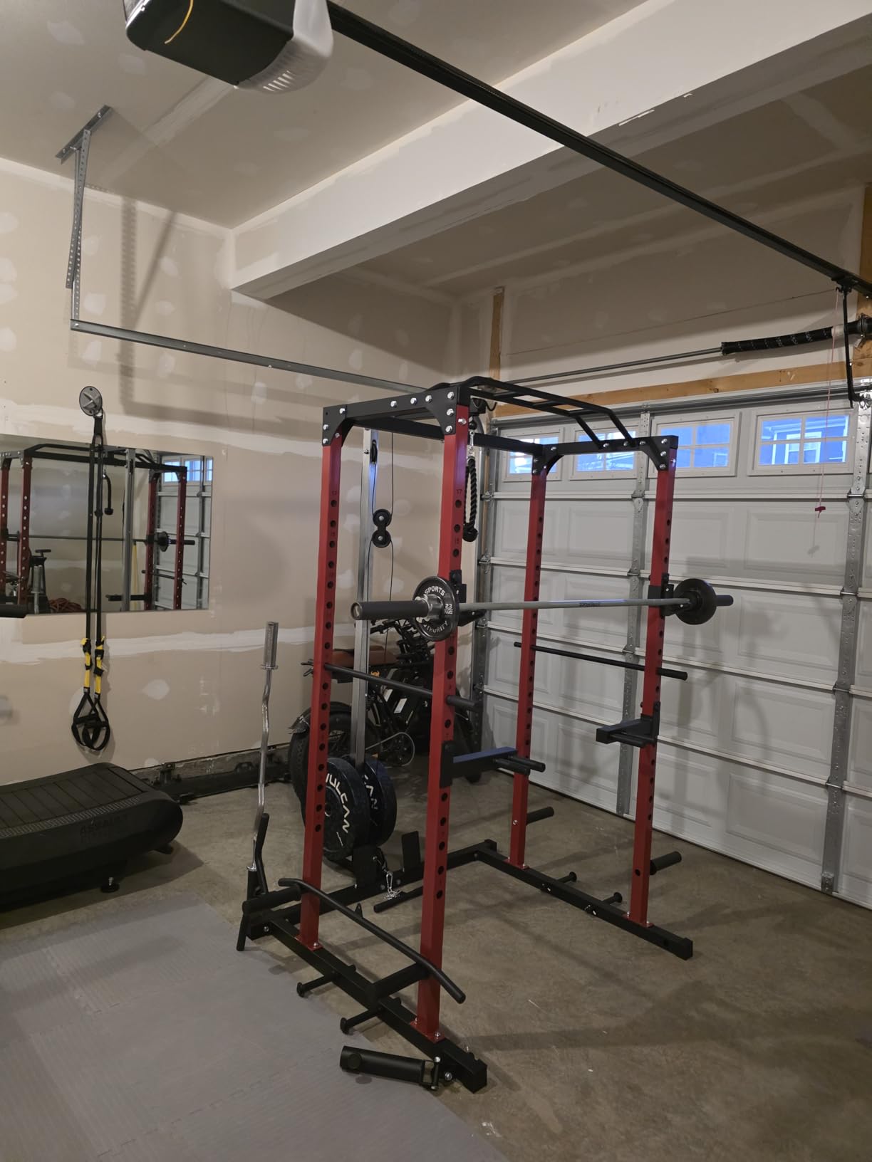 Power Cage, Power Racks for Home Gym with Pulley System, 1200 LBS Weight Capacity Multi-Functional Squat Rack for Strength Workout with More Training Attachment (Red D1002) customer photo 1