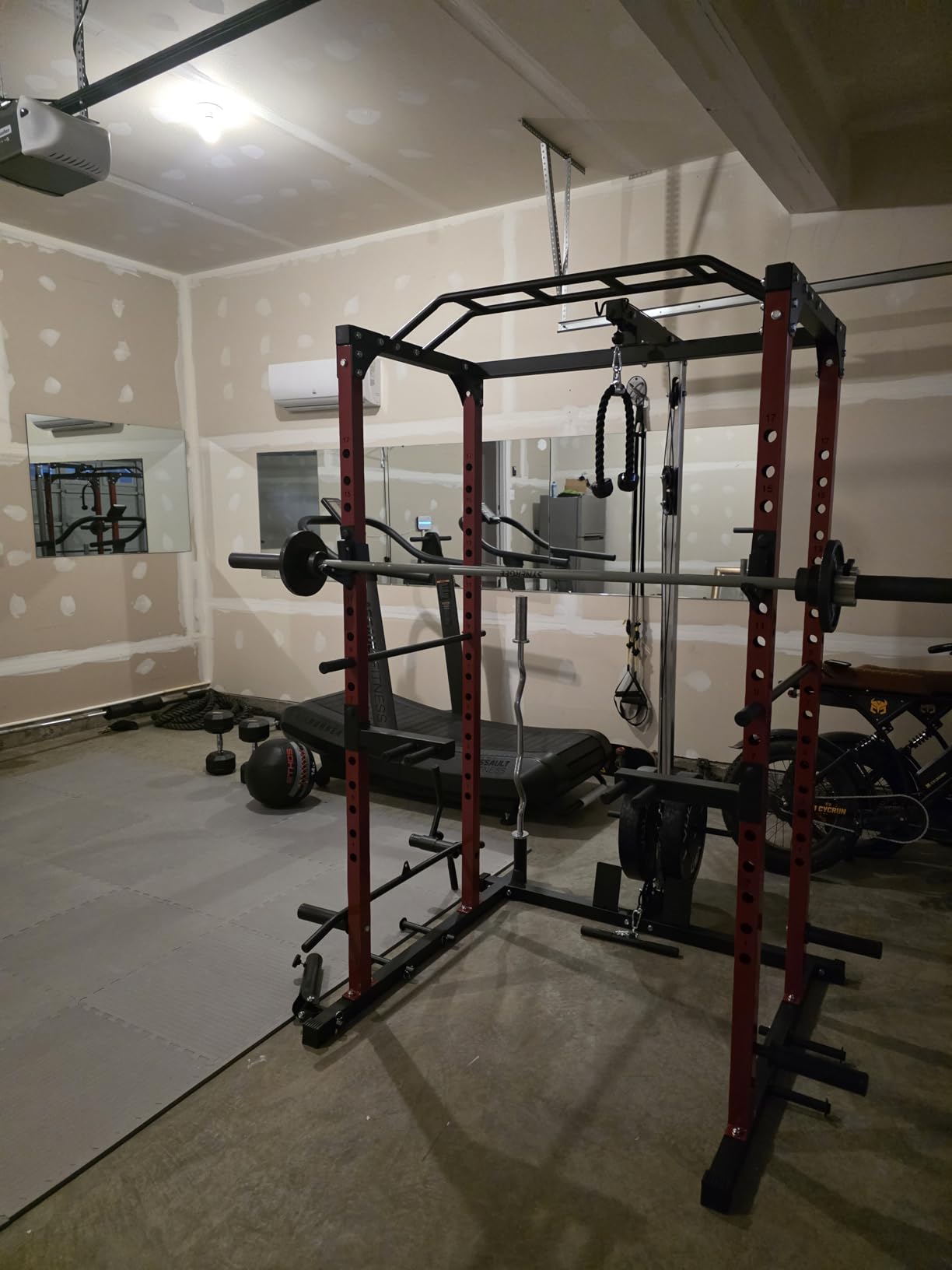 Power Cage, Power Racks for Home Gym with Pulley System, 1200 LBS Weight Capacity Multi-Functional Squat Rack for Strength Workout with More Training Attachment (Red D1002) customer photo 2