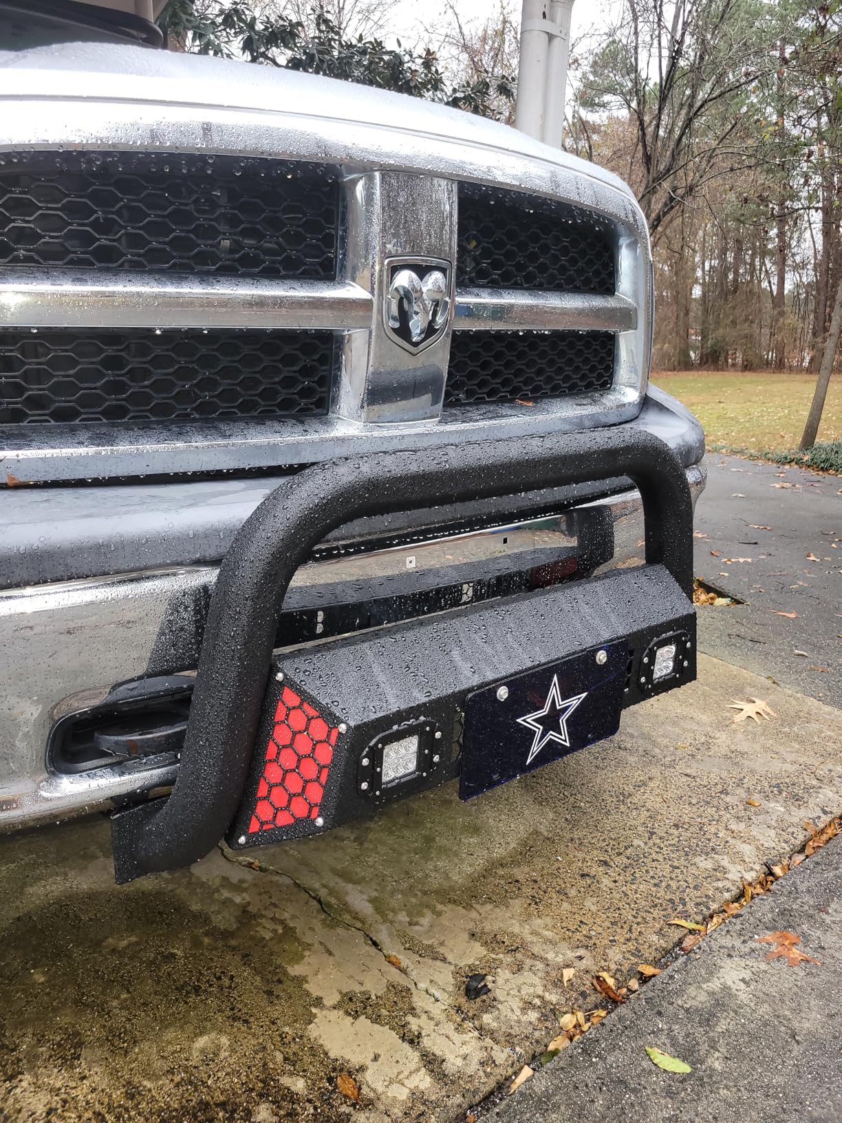 Bull Bar Fit for Dodge Ram 1500 2009-2018 & Ram 1500 Classic 2019-2025((Exl Rebel Warlock Sport) with LED Light,w/License Plate Bracket DIY Paintable Front Bumper Brush Push Bar Grille Guard customer photo 1