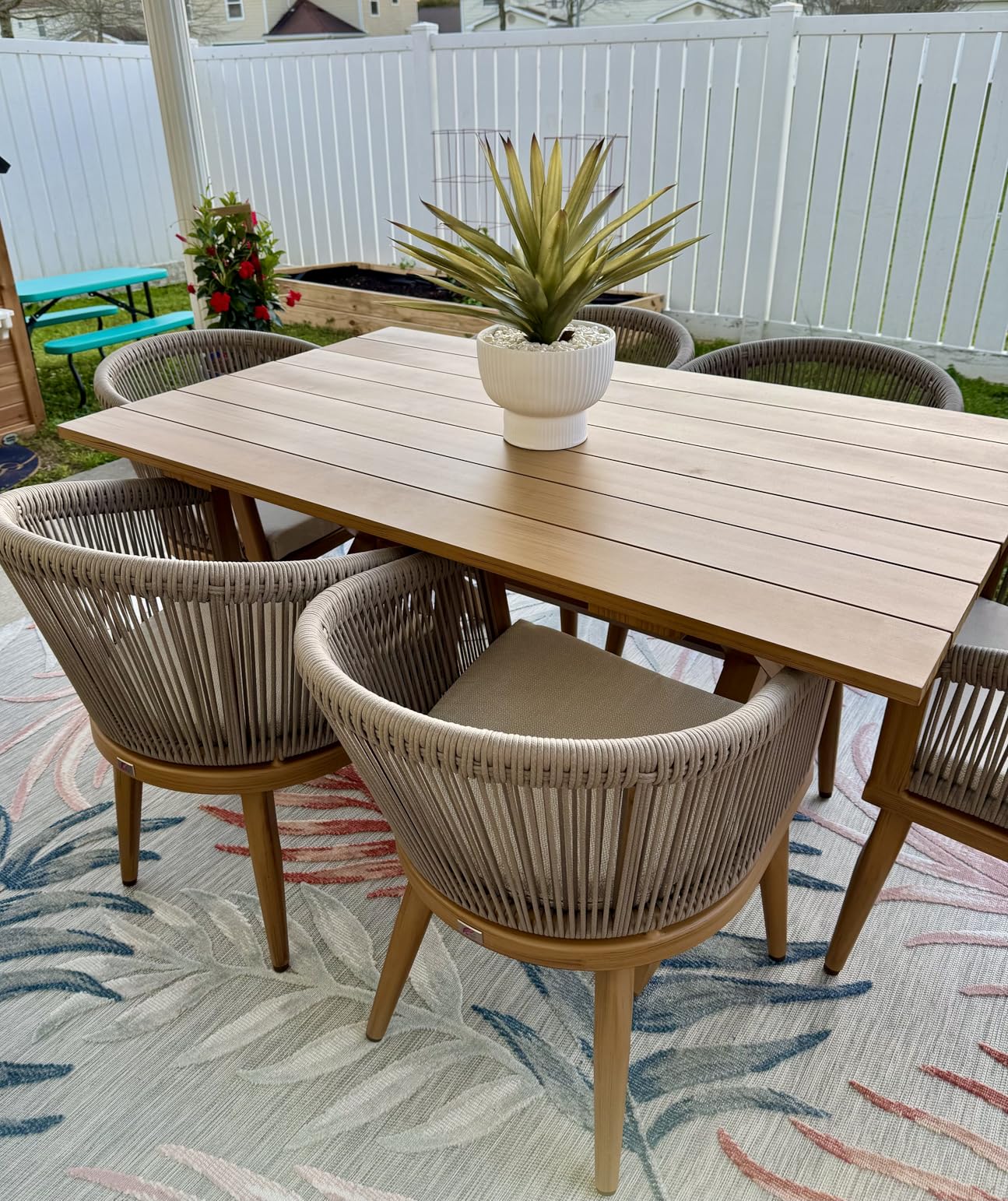 PURPLE LEAF Outdoor Dining Set for 10 All-Weather Aluminum 11 Piece Furniture Sets with Woodgrain Table and Rope Weave Chairs Included Cushions for Backyard Indoor Decor Kitchen Patio Set Teak Color customer photo 1