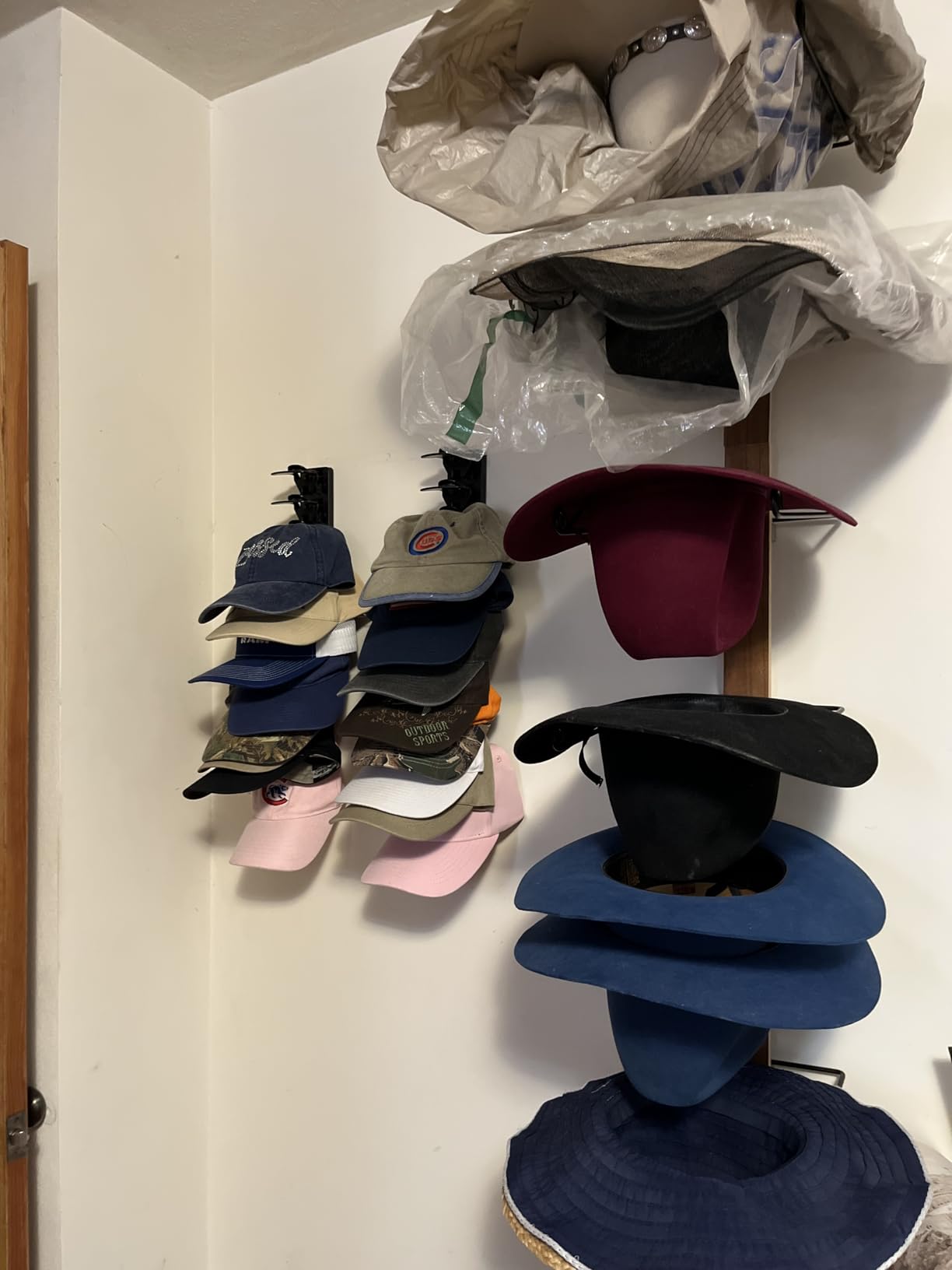Hat Organizer for Baseball Caps Hold Up to 40 Hats, 2 Pack Hat Rack for Wall, Strong Adhesive Hat Storage Display Holder for Closet Door and Wall (Black) customer photo 2