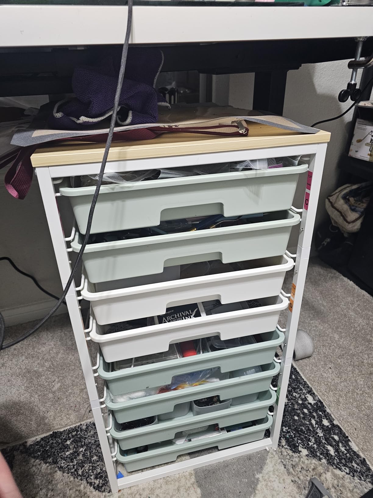 Rolling Storage Utility Cart Organizers with 8 Drawers and Wooden Tabletop for Living Room,Office,Classroom,Craft Room,Bedroom,Dorm,Green customer photo 1