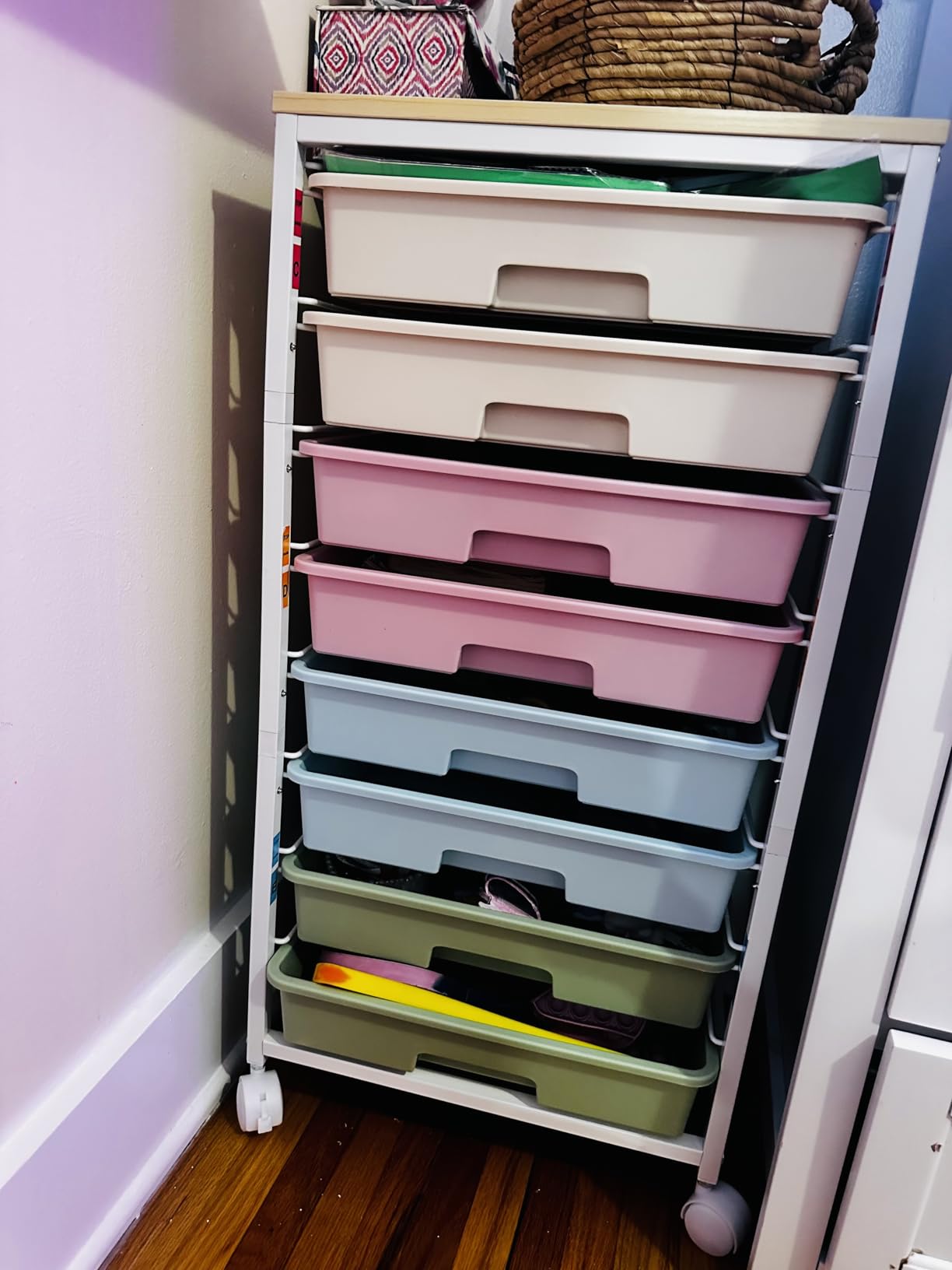 Rolling Storage Utility Cart Organizers with 8 Drawers and Wooden Tabletop for Living Room,Office,Classroom,Craft Room,Bedroom,Dorm,Green customer photo 2