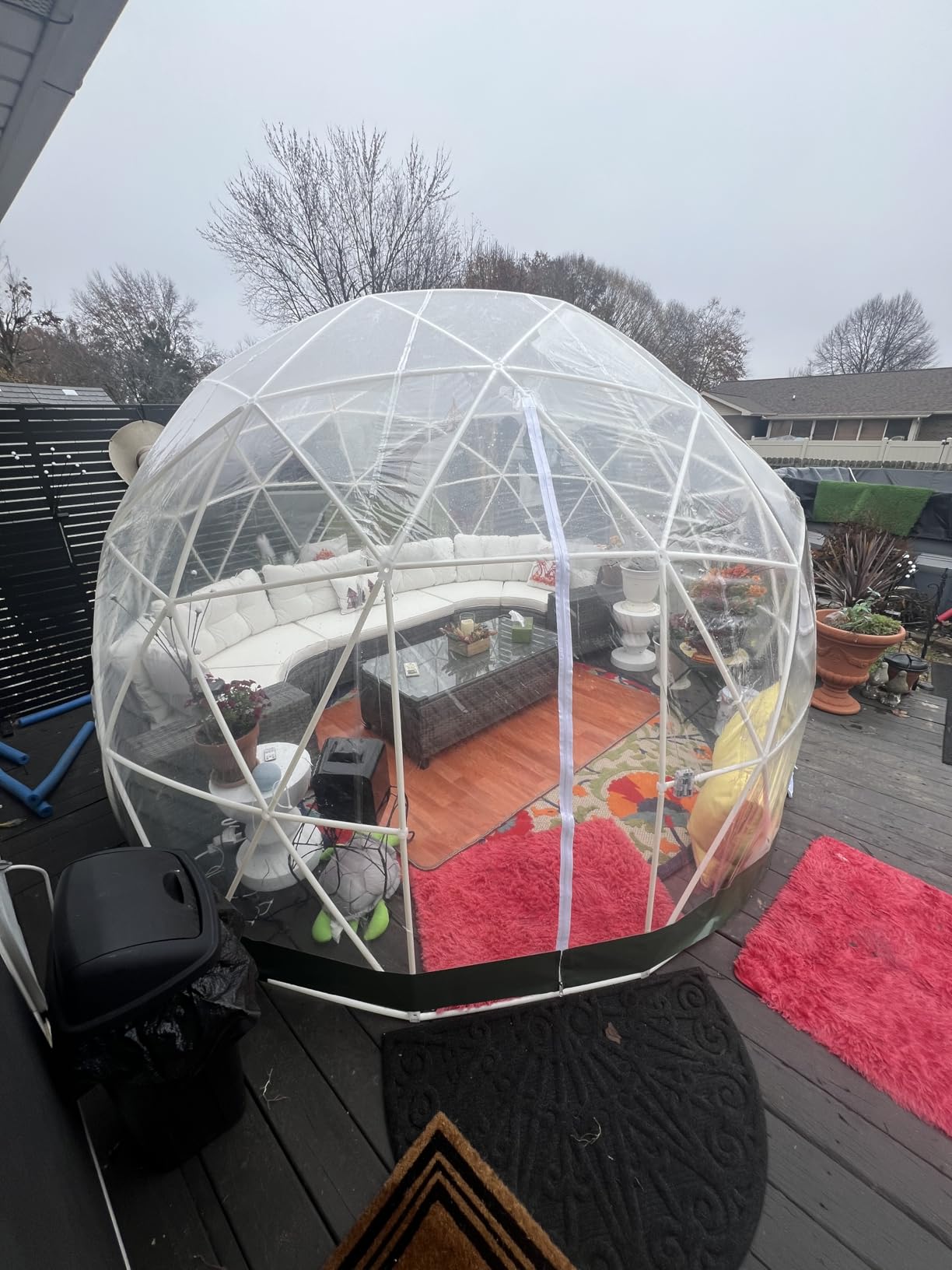 Garden Dome Bubble Tent House Outdoor, Upgraded Geodesic Dome Greenhouse with Transparent PVC Cover, Weatherproof Greenhouse Suitable for Patio (WHITE-12FT) customer photo 2