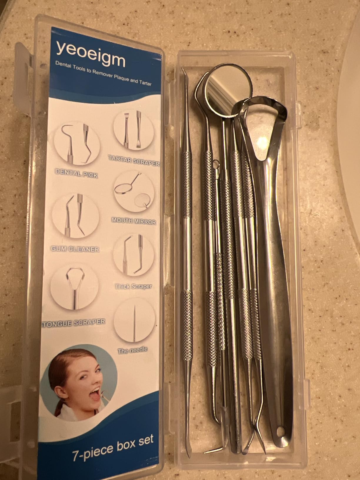 7pcs Dental Tools, Dental Pick Teeth Cleaning Tools Hygiene Kit, Professional Stainless Steel Tooth Scraper Plaque Tartar Cleaner - with Case, Personal Using, Pets - Teeth Cleaning Kit customer photo 1