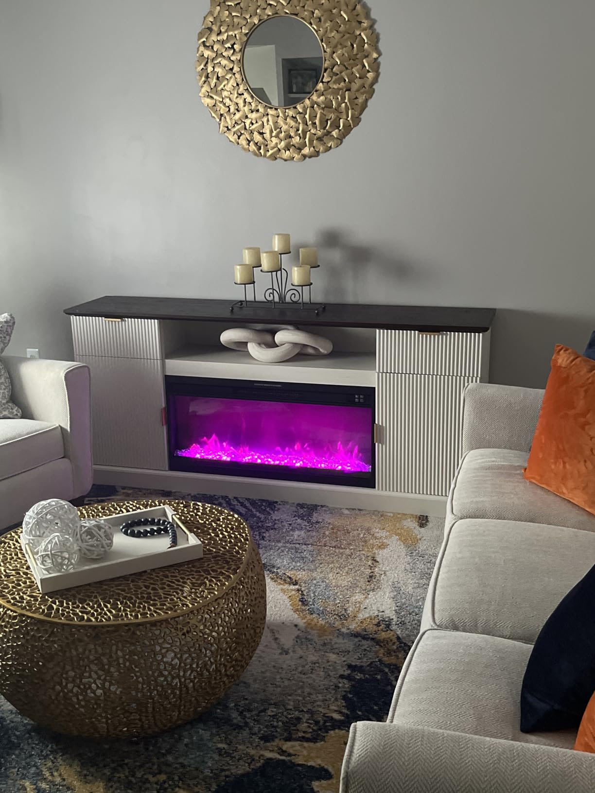 Fluted Fireplace TV Stand for TVs Up to 80 inch, Modern Entertainment Center with 36