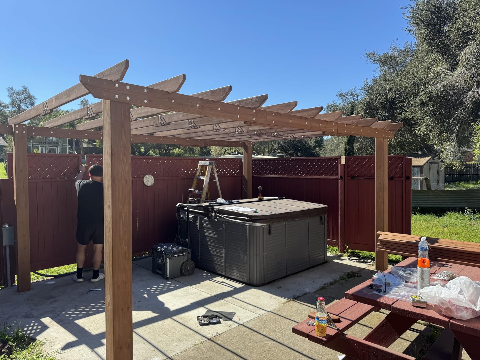 BlueWish 12' x 14' Cedar Wood Patio Pergola with Slatted Trellis Roof, Outdoor Pergola Backyard Gazebo with Solid Structure for Deck Yard Grill Party Garden customer photo 2