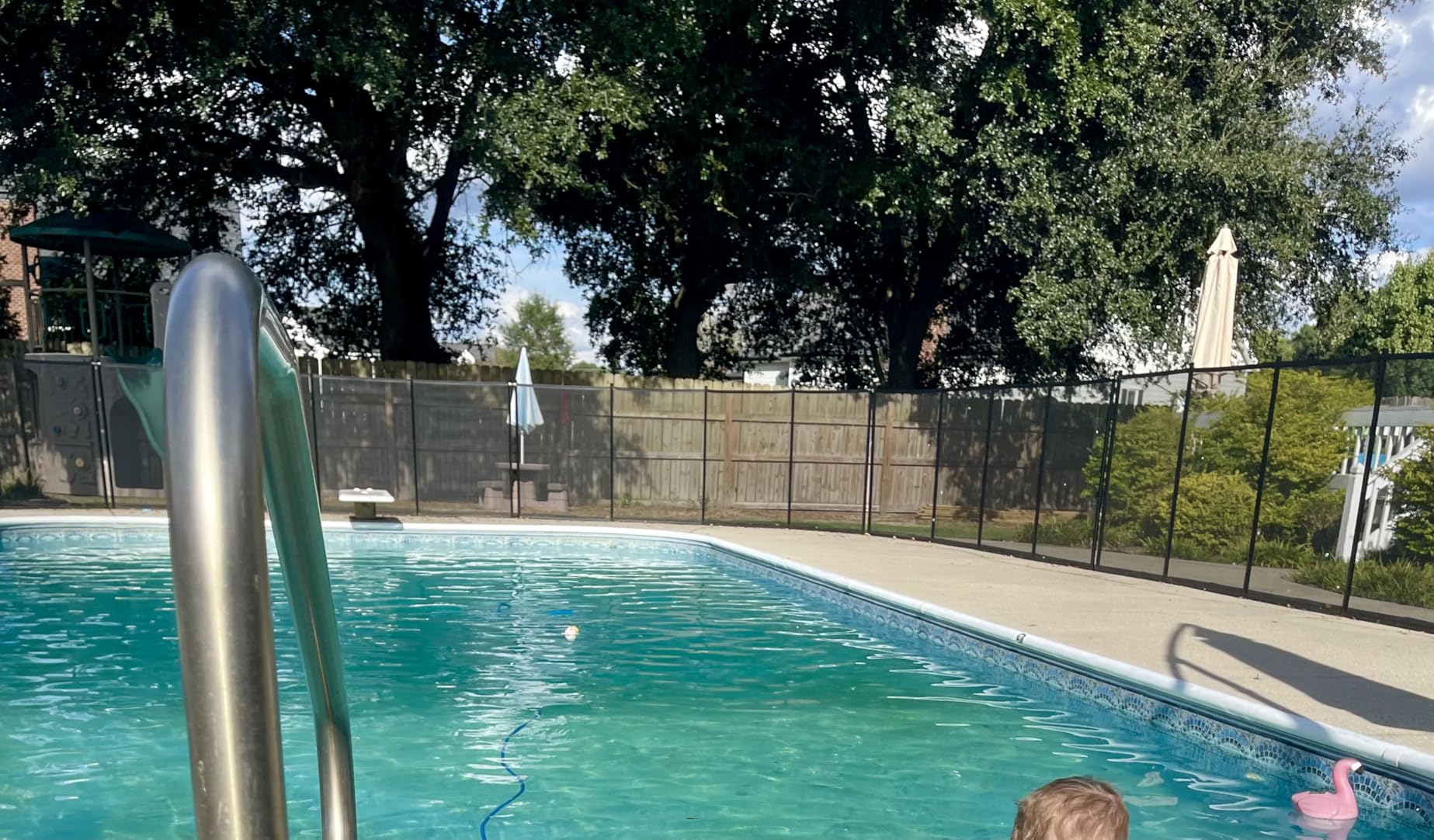 4x12FT, 350GMS Teslin Mesh Pool Safety Fence, Stainless Steel Feet, Triple Stitching Craftsmanship, Protecting Children and Pets, Black customer photo 1