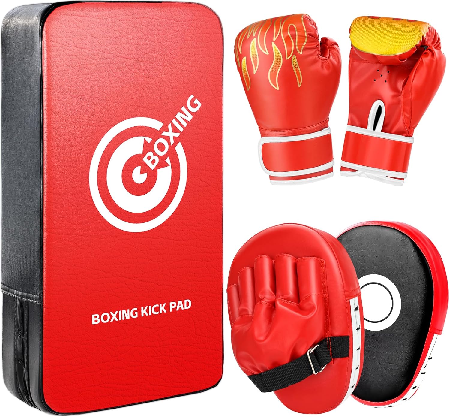 3-in-1 Boxing Gloves Punching Mitts Kick Pack Set for Kids, Curved Boxing Mitts Focus Pads, Adjustable Taekwondo Kick Pad, Gloves for Kicking Karate Kickboxing Muay Thai MMA Training customer photo 1