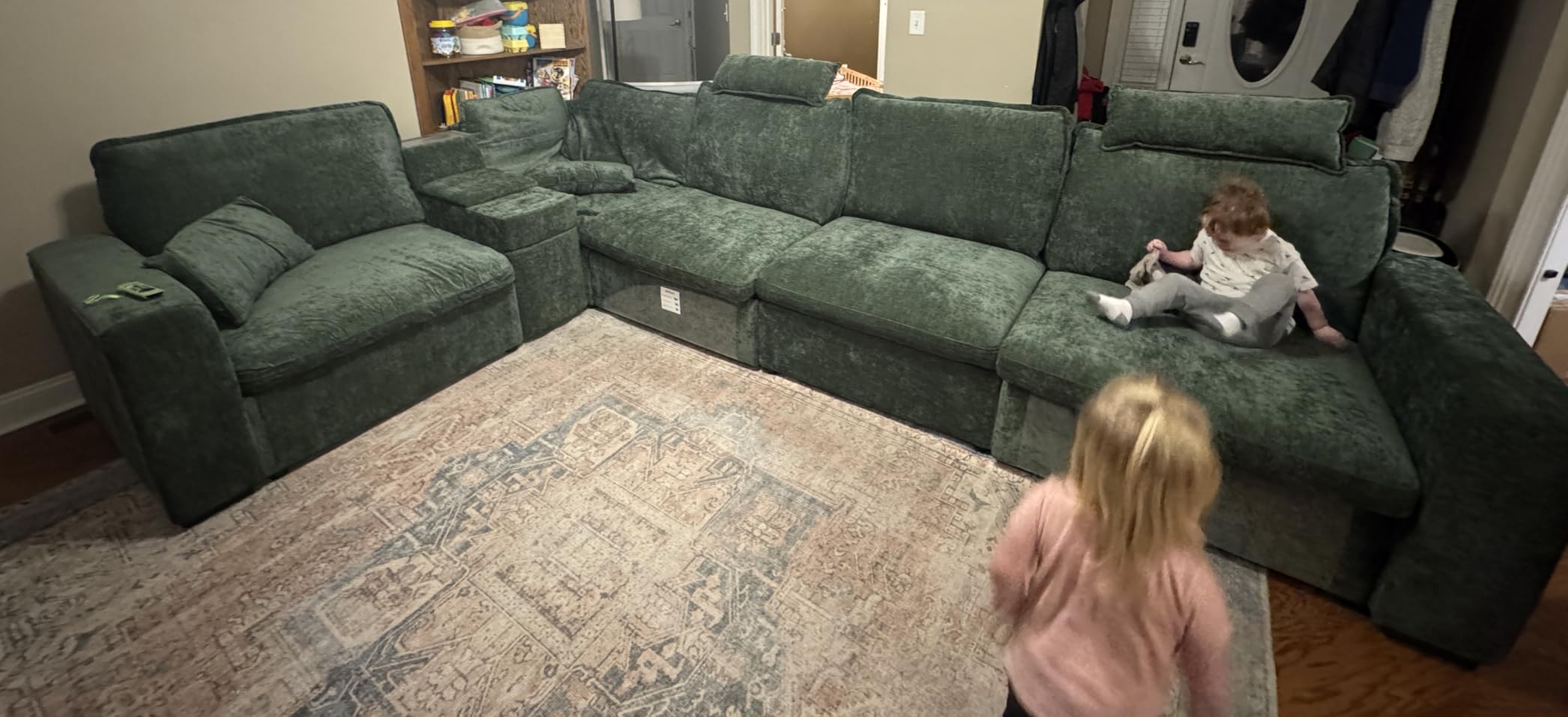 Oversized Modular Sectional Sofa with Double Power Recliner, Cloud Reclining Couch with Headrest, Storage Drawer Charging Cup Holders, Deep L-Shaped 6 Seater with Corner, Chenille, White customer photo 1