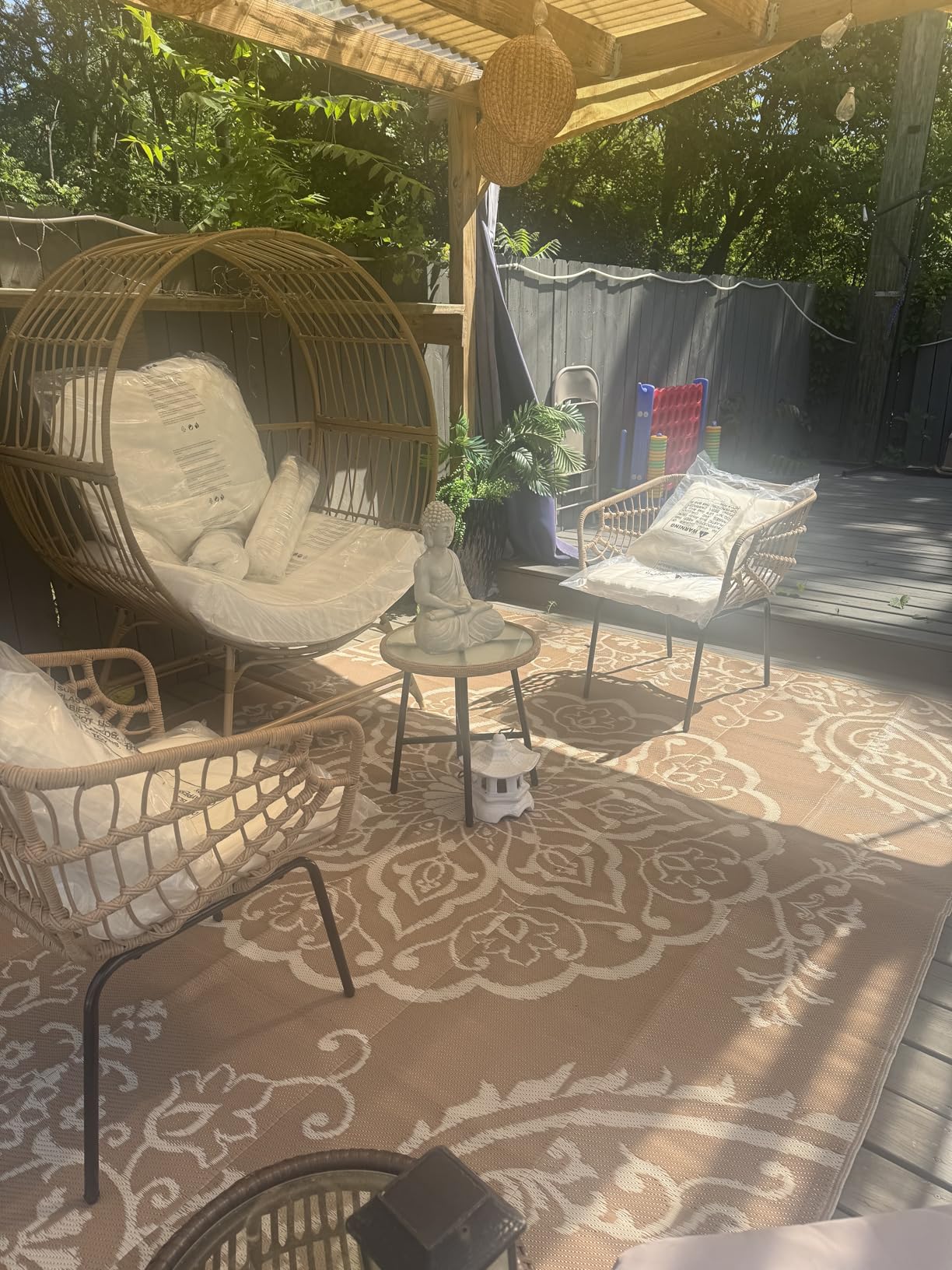 Fancyango Egg Chair Outdoor Indoor, Oversized Rattan Chair with Thicken Cushion, 350LBS Capacity Wicker Patio Lounge Chair, Basket Chair for Living Room Balcony Porch Backyard, Beige customer photo 1
