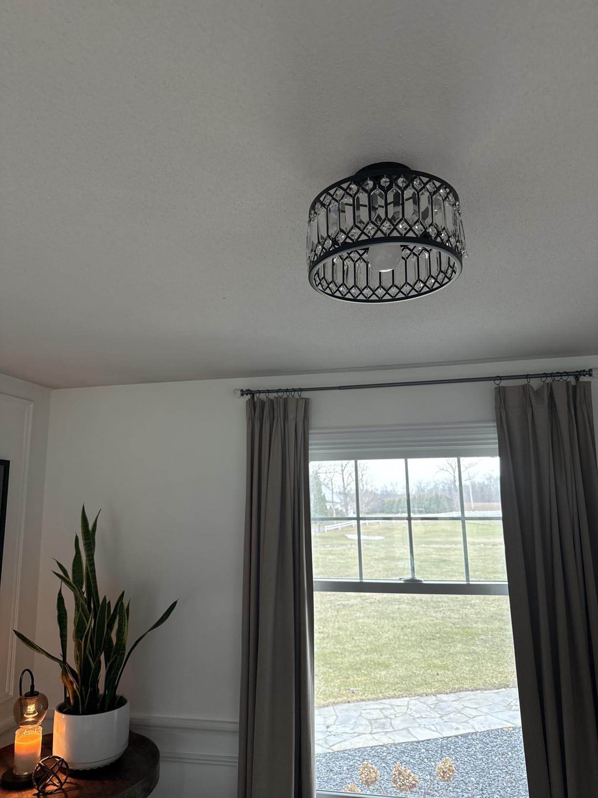 Crystal Chrome Ceiling Light, Modern Semi Flush Mount Ceiling Lighting Fixture, Round Hallway Lighting Fixtures Chandelier for Kitchen Entryway Bedroom Dining Room, 3-Light, 12.2 Inch customer photo 1