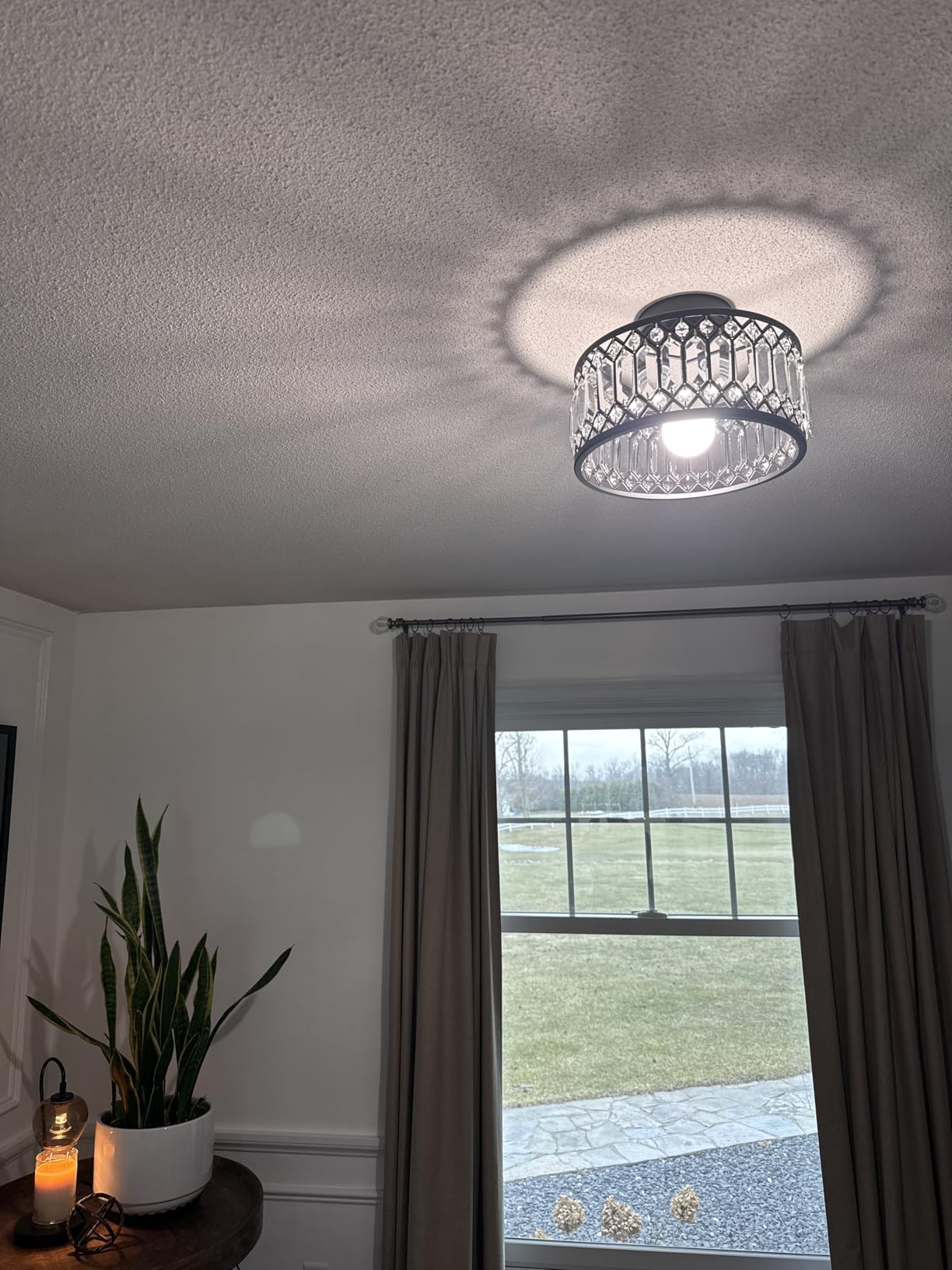 Crystal Chrome Ceiling Light, Modern Semi Flush Mount Ceiling Lighting Fixture, Round Hallway Lighting Fixtures Chandelier for Kitchen Entryway Bedroom Dining Room, 3-Light, 12.2 Inch customer photo 2