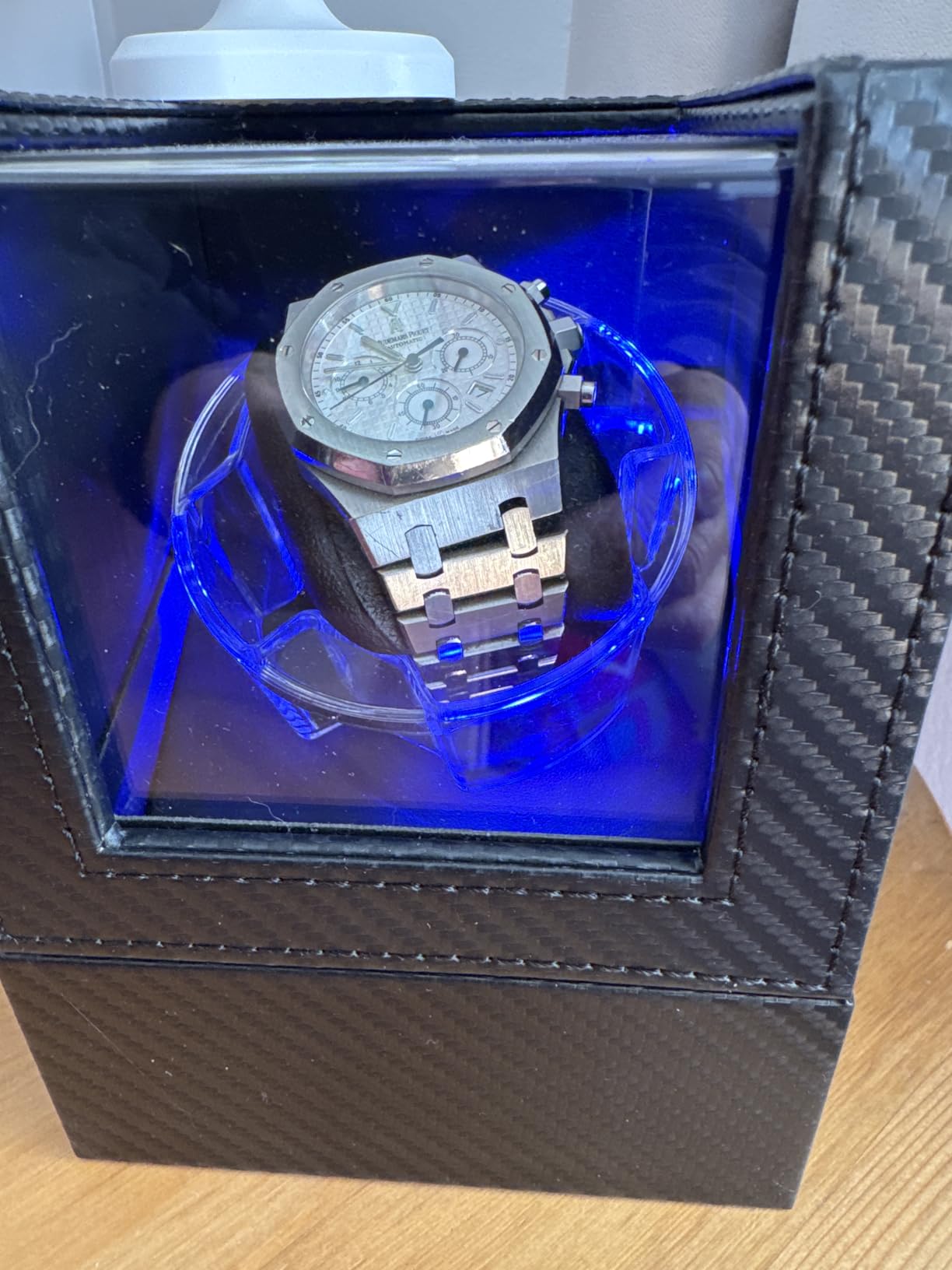 ANWBROAD Watch Winder for Automatic Watches, 4 Modes Double Automatic Watch Winder box with LED Crystal Design, Rotating Watch Case with Super Quiet Motor with Type-C Adapter customer photo 1