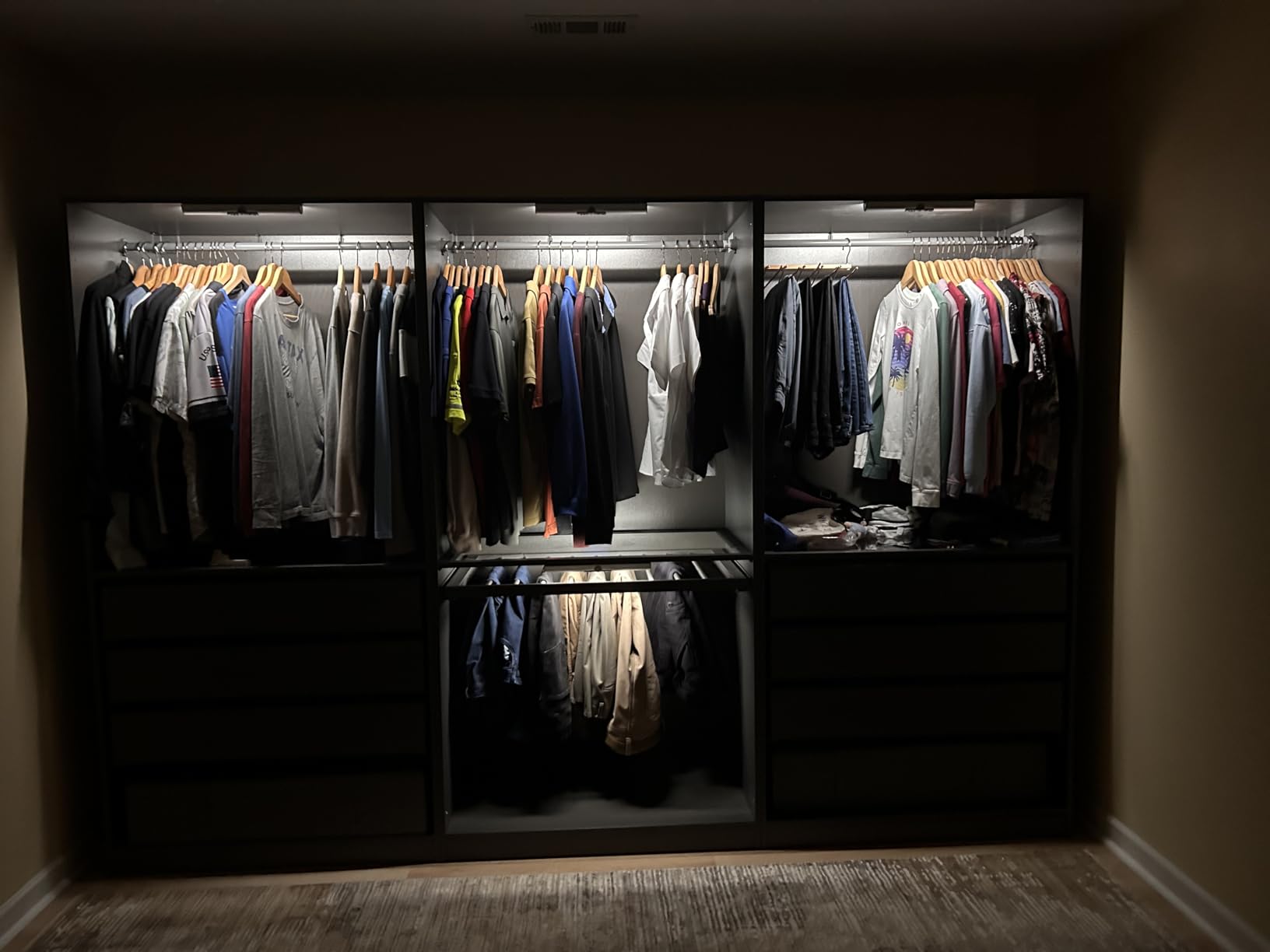 EZVALO 15in Motion Closet Lights with Rotatable Sensor, Rechargeable Under Cabinet Lighting, No-Glare, 3 Color Temps & Dimmable LED Sensor Light Indoor for Pantry, Wardrobe - 2Pack customer photo 1