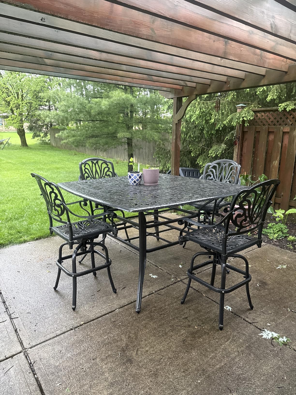 VIVIJASON 9-Piece High Patio Dining Set, Free-Rust Cast Aluminum Patio Bar Table and Chairs Set with 8 Swivel Bar Stools & 64