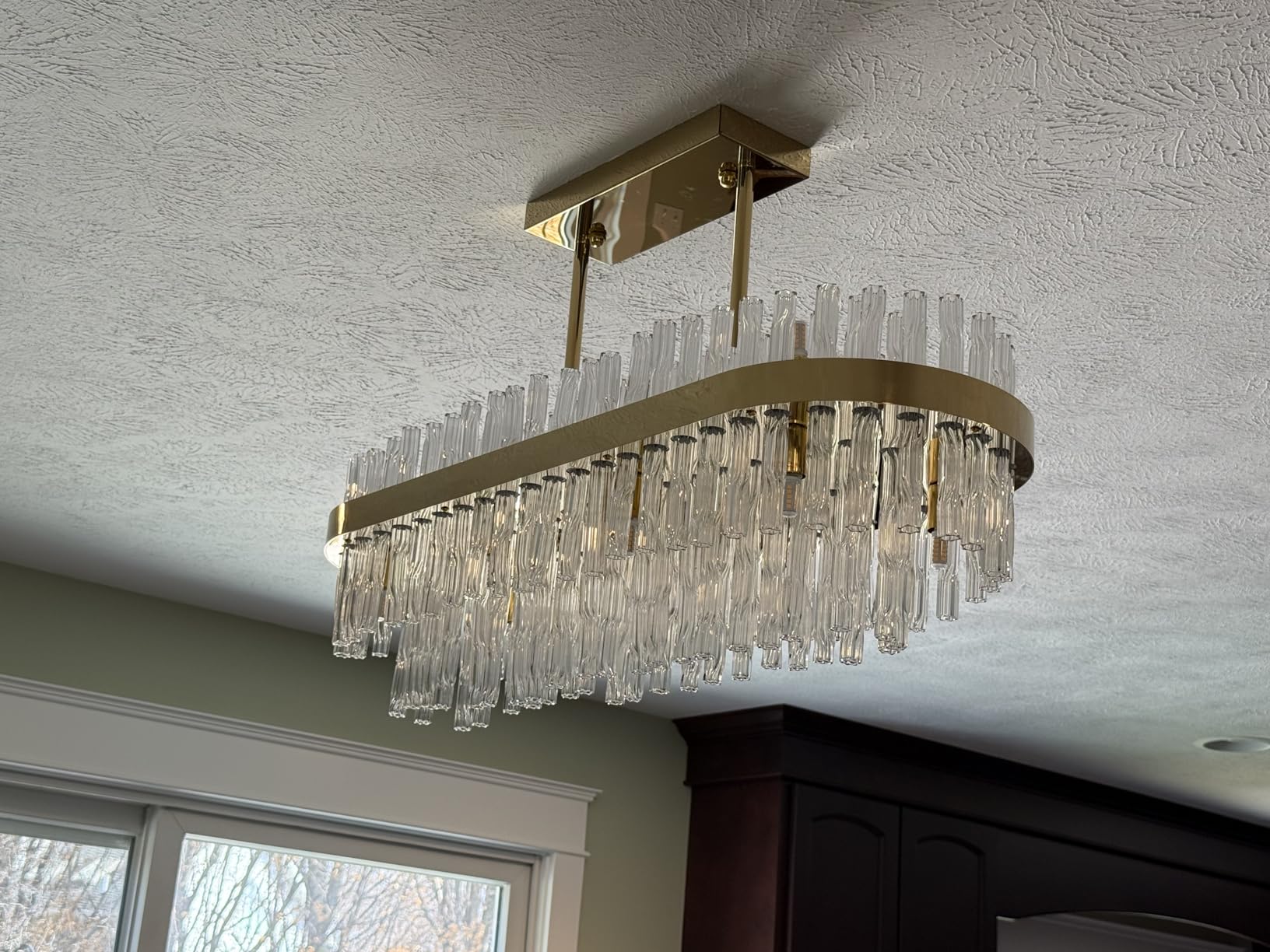 28-Light Modern Gold Rectangle Chandeliers for Dining Room Kitchen Island Light Fixture, 2 Tiers Wave Crystal Glass Chandelier for Living Room, L45.7'' customer photo 2