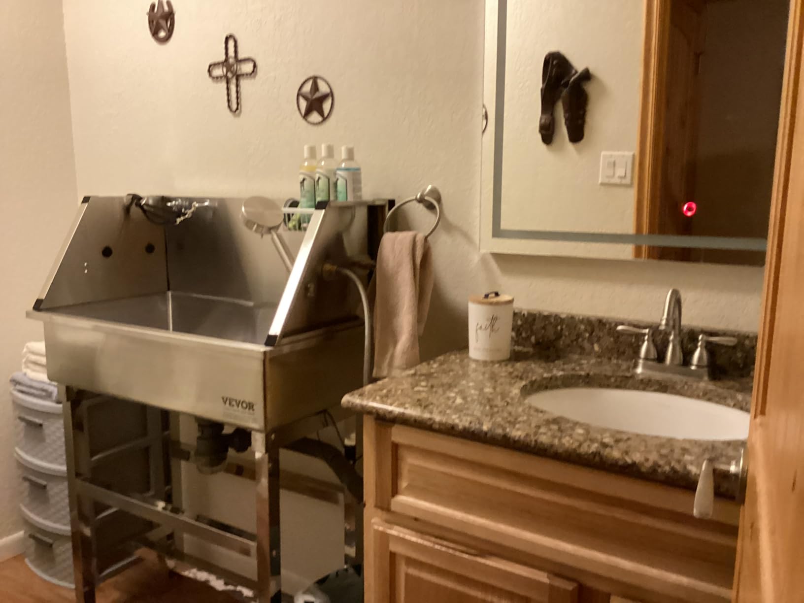 VEVOR Stainless Steel Dog Washing Station, Professional 50 inch Pet Grooming Tub w/Stairs, PE Water Filter Board, Faucet & Showerhead & Soap Holder Bathtub for Large & Medium & Small Pets (Left Door) customer photo 2
