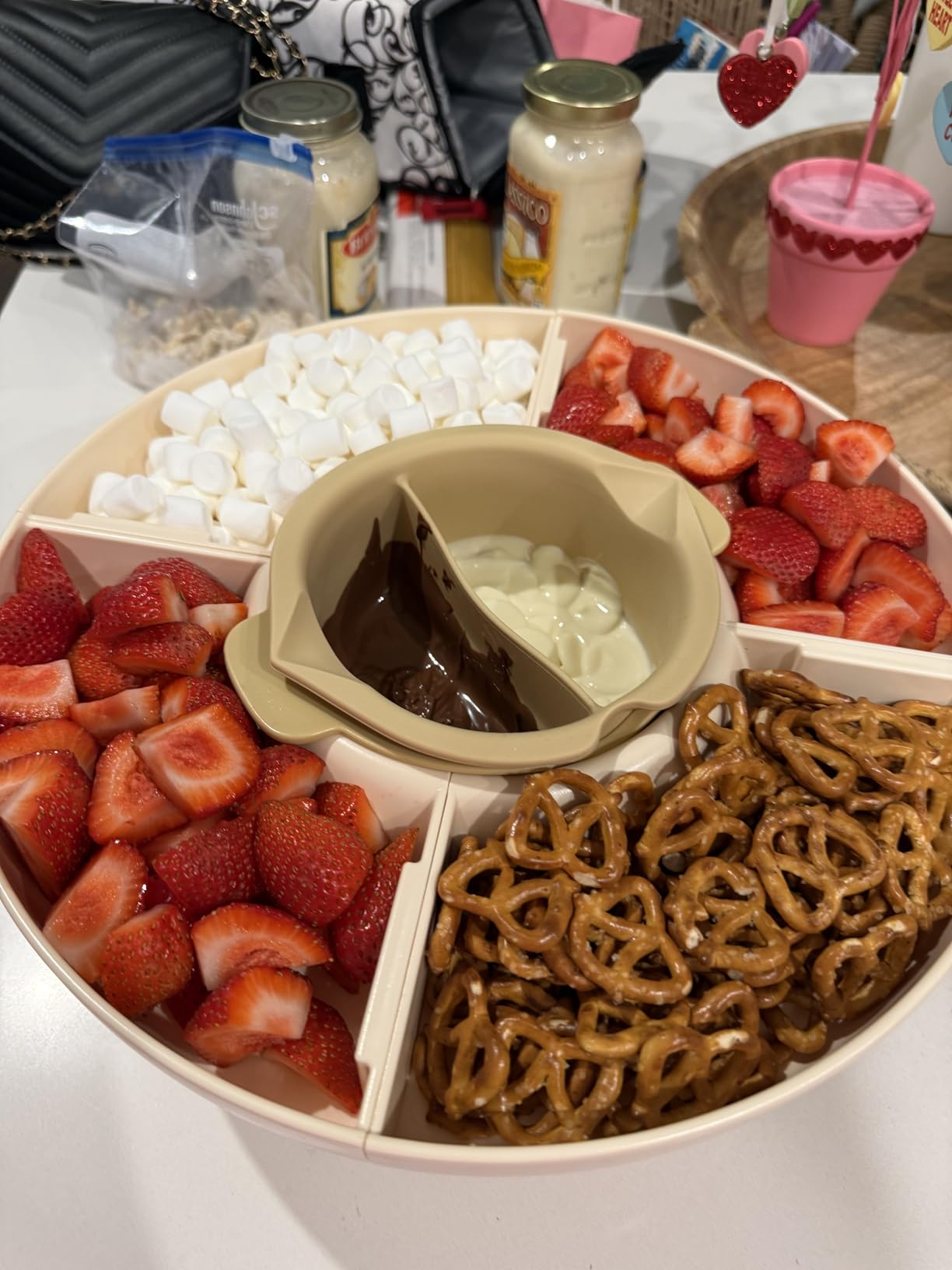 Chocolate Fondue Pot Set Electric Melting Machine, 4-Cup Capacity 4 Trays 5 Forks 1 Spatula Cheese Warmer, Ideal Gift for Couple Family & Date Night Idea House Warming Holidays Essentials customer photo 1