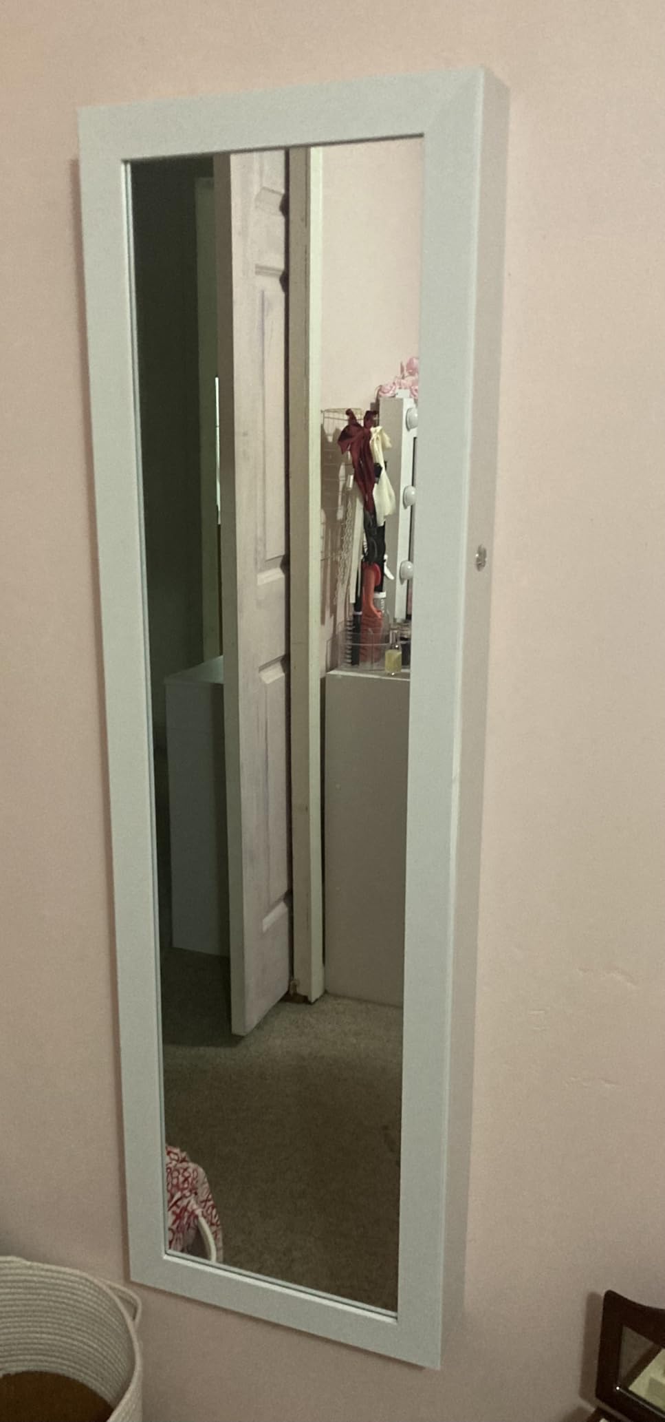 DUMOS 6 LEDs Mirror Jewelry Cabinet, Wall or Door Mounted Jewelry Organizer, 47.2-Inch Tall Lockable Large Capacity Cosmetic Storage, Gift Idea customer photo 1