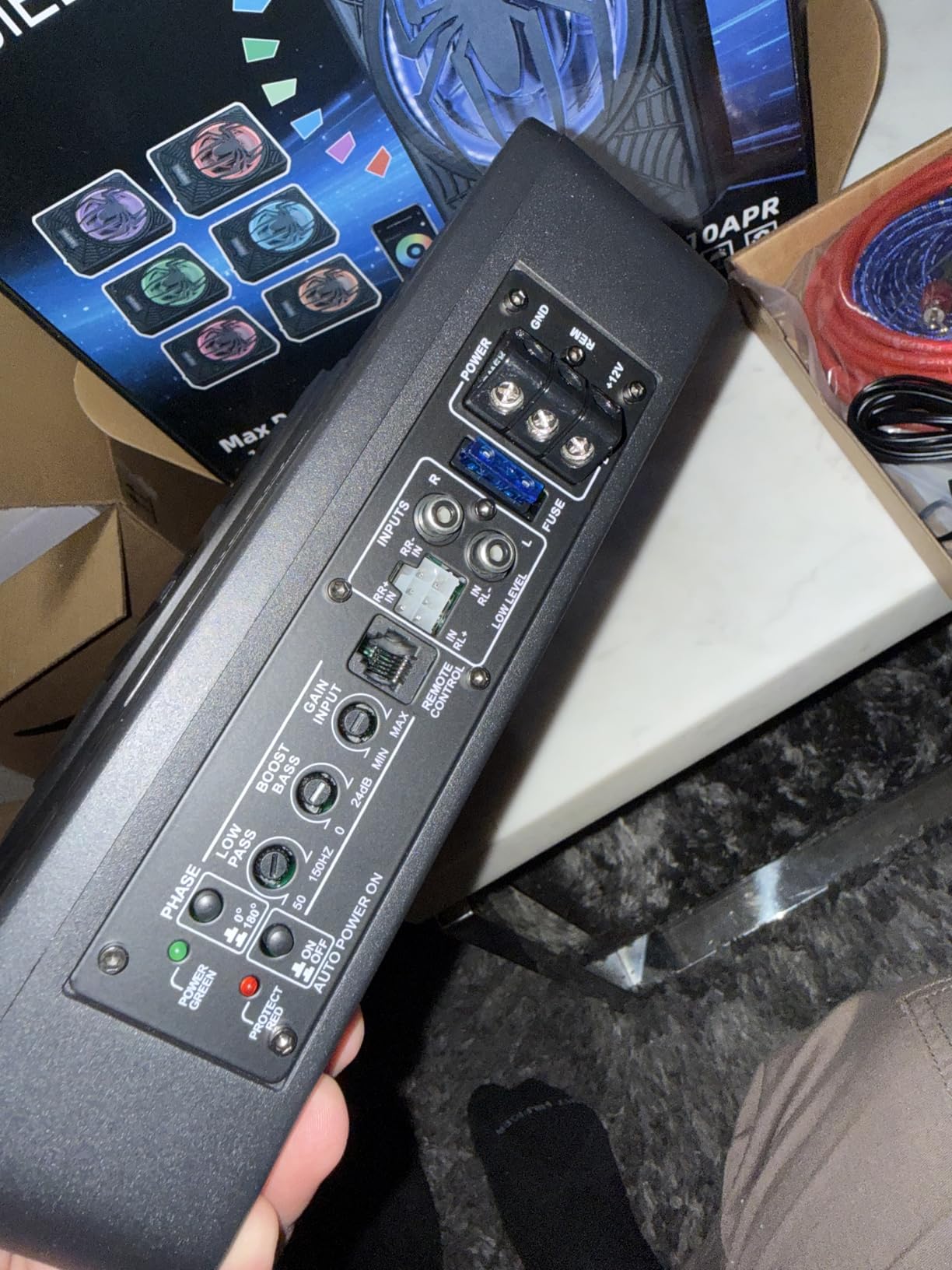 1200W RGB Subwoofer, Slim Underseat Car Subwoofer and Amp Package with RGB Beat-Synced Light, Individual Control for Low Pass/Gain/Boost (A, B) customer photo 2