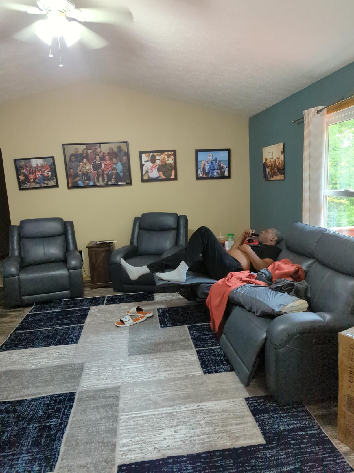 Watson & Whitely Genuine Leather Power Recliner Sofa, 3 Seater Wall Hugger Reclining Sofas with Power Headrest, USB & TypeC Ports, Electric Recliner Couch Set for Living Room, Navy customer photo 1