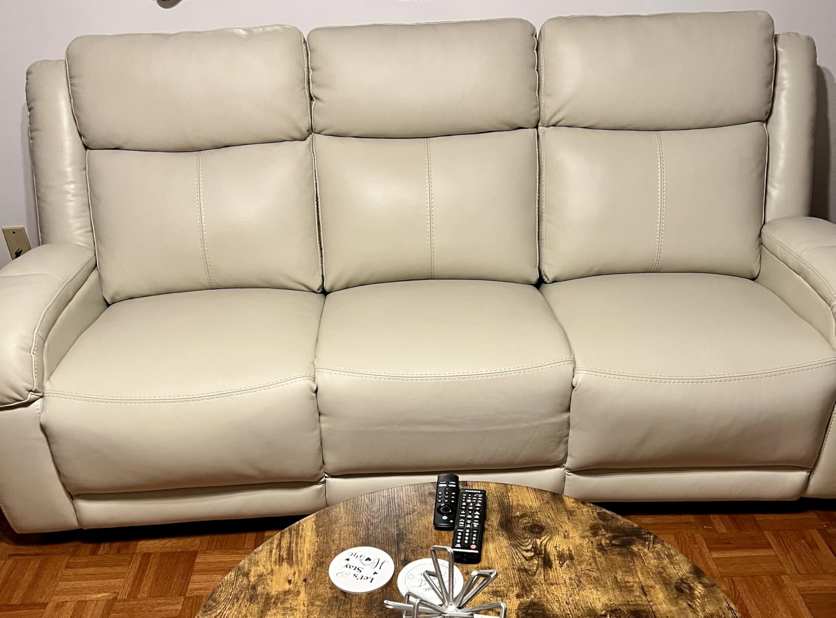 Watson & Whitely Genuine Leather Power Recliner Sofa, 3 Seater Wall Hugger Reclining Sofas with Power Headrest, USB & TypeC Ports, Electric Recliner Couch Set for Living Room, Navy customer photo 2