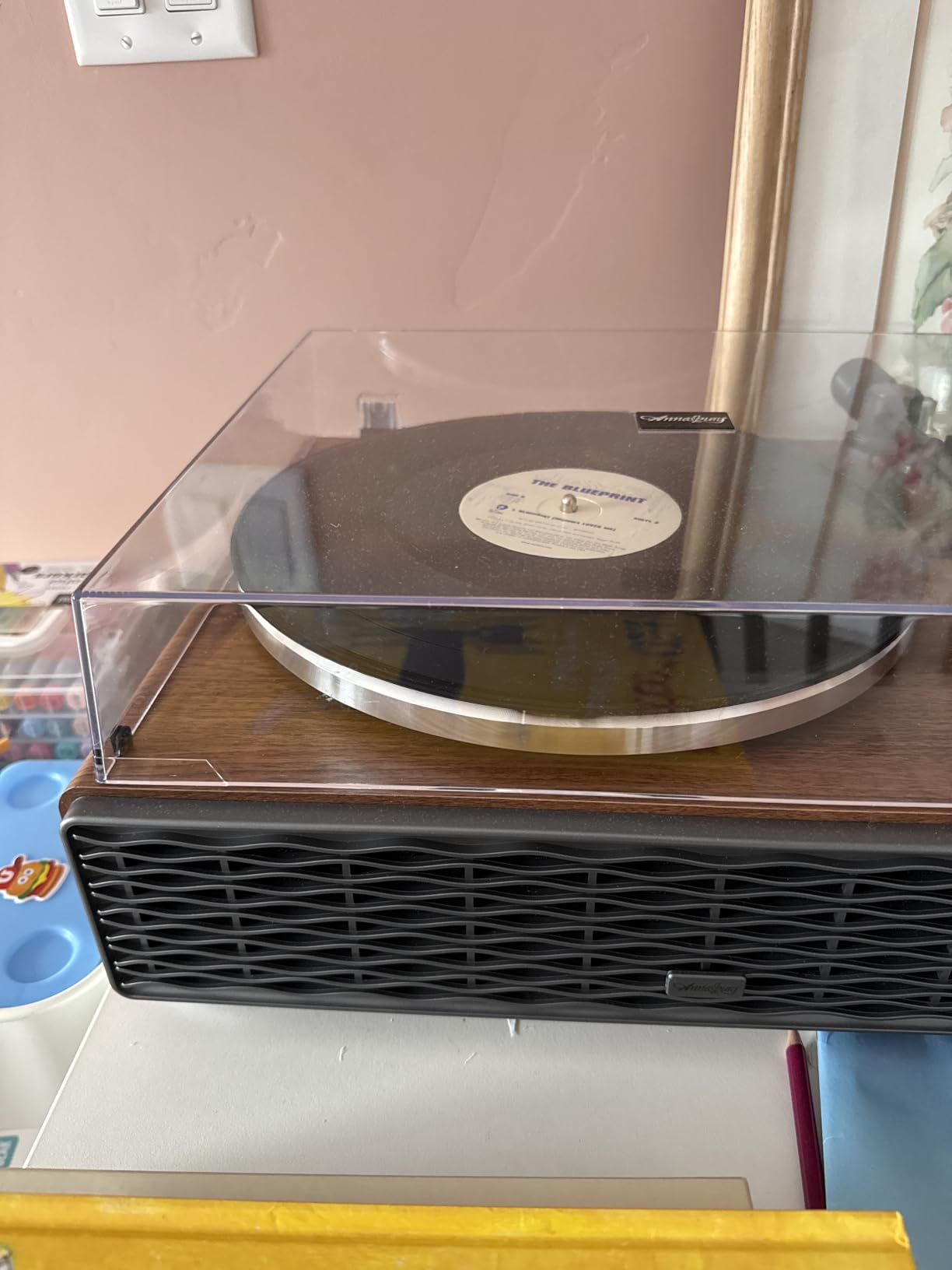 Annesburg Vinyl Record Player, Bluetooth Turntable with Built in Speakers for Vinyl Records, High Fidelity Belt Drive 33/45 RPM, Magnetic Cartridge AT-3600L, Retro Wood Design customer photo 1