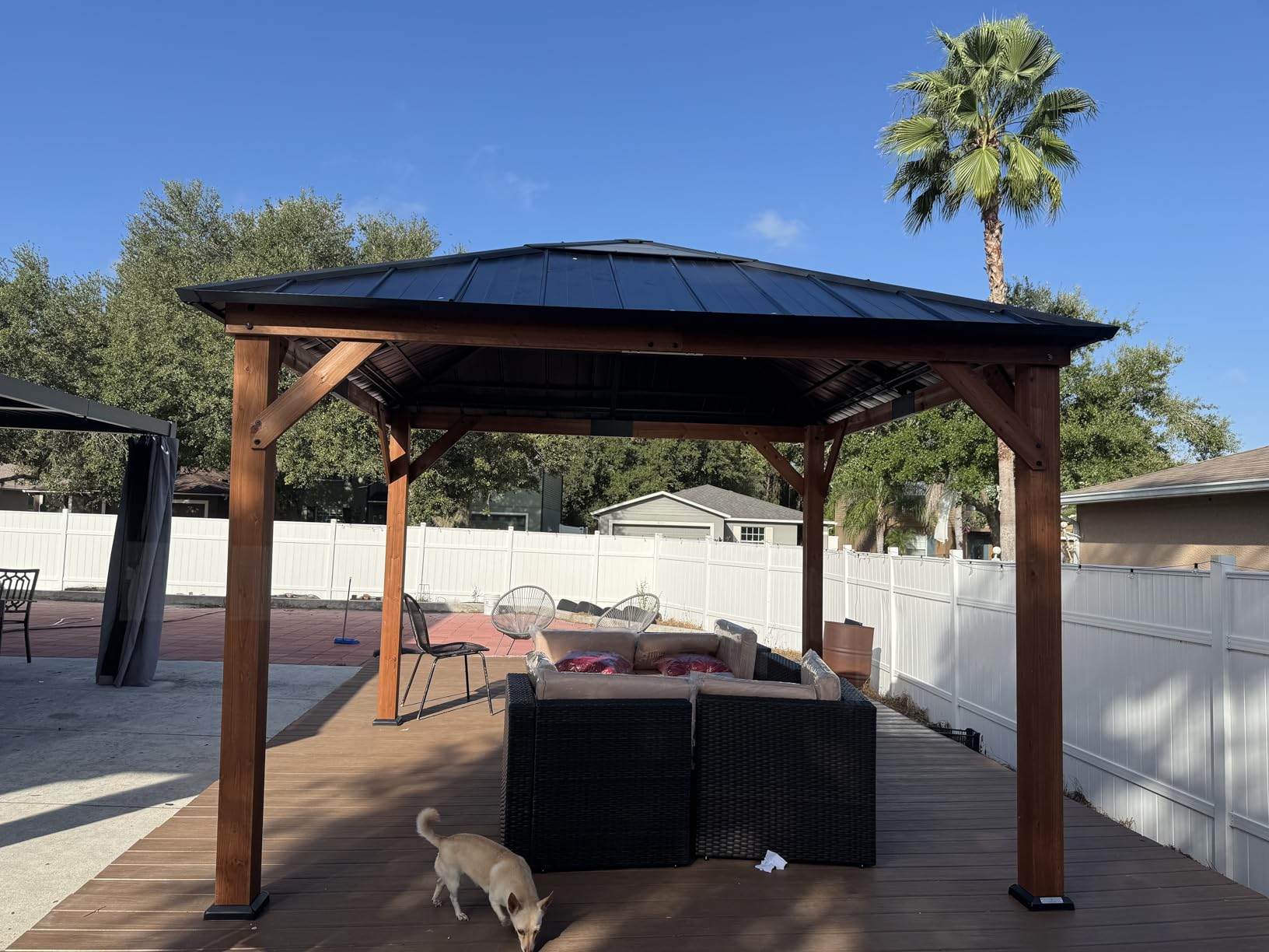 Modern Shade Rosewood Wood Gazebo 13' x 15', Cedar Framed Grill Gazebo with Double Galvanized Steel Roof, Mosquito Netting and Curtains, Permanent Hardtop with Sturdy Hooks for Garden, Backyard, Patio customer photo 2
