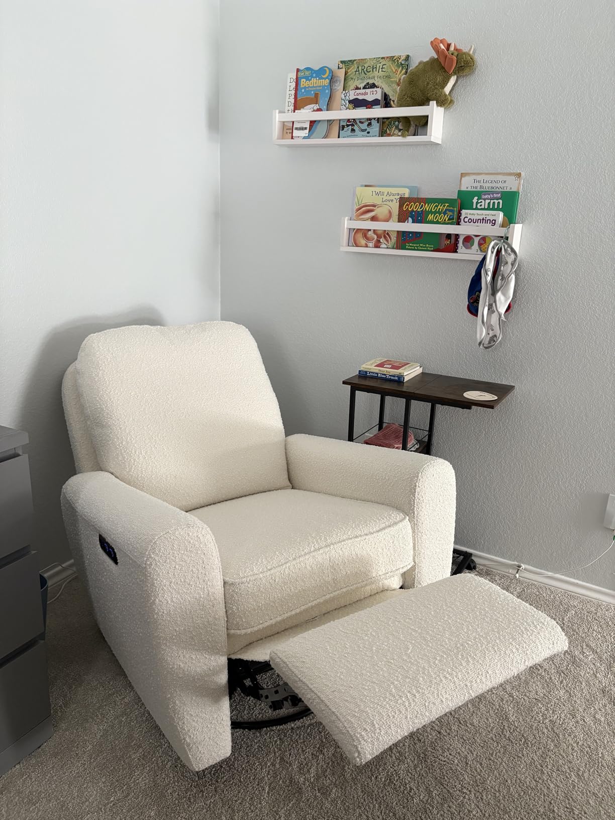 Storkcraft Amalfi Deluxe Power Recliner Swivel Glider - Premium Electronic Nursery Rocking Chair, Oeko-TEX 100 Certified, Includes Dual-USB Charging Port with USB-A & USB-C (Black Boucle) customer photo 2