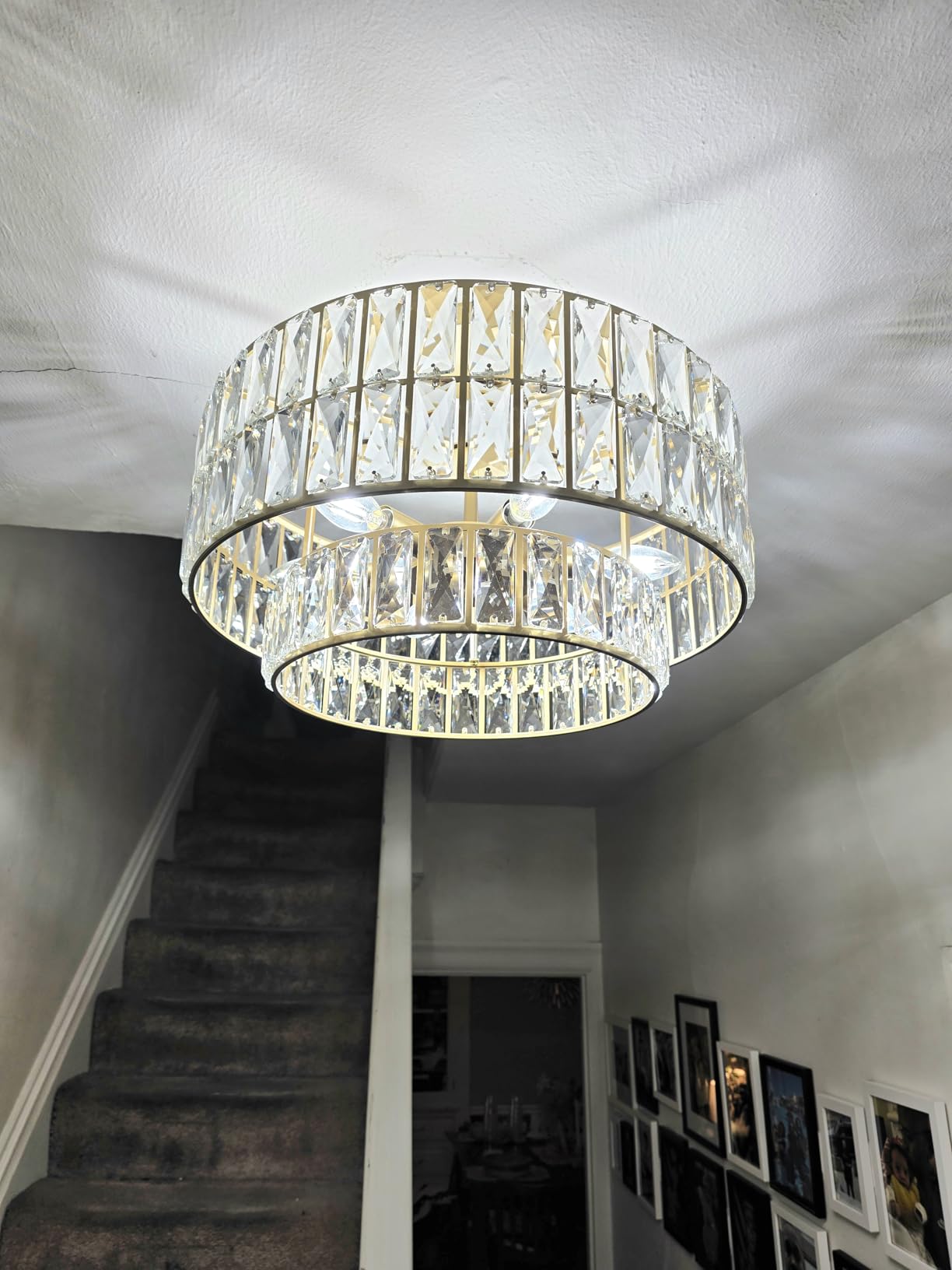 24'' Modern Crystal Chandelier 8-Lights Luxury Gold Semi Flush Mount Ceiling Light Fixtures Round Crystal Pendant Chandelier for Living Room Dining Room Foyer Bedroom Kitchen customer photo 2