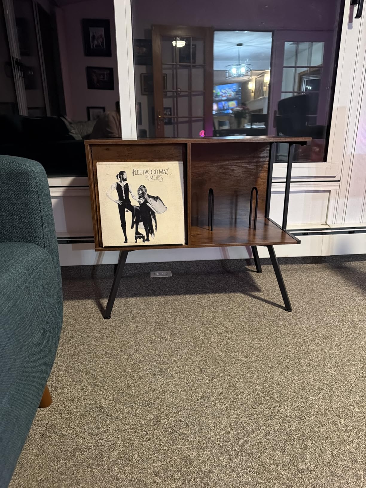 Flip Top Record Player Stand, Large Turntable Stand Holds up to 150+ Albums, Vintage Mid Century Record Player Table, Stereo Cabinet with Open Storage, for Living Room, Bedroom, Rustic Brown customer photo 1
