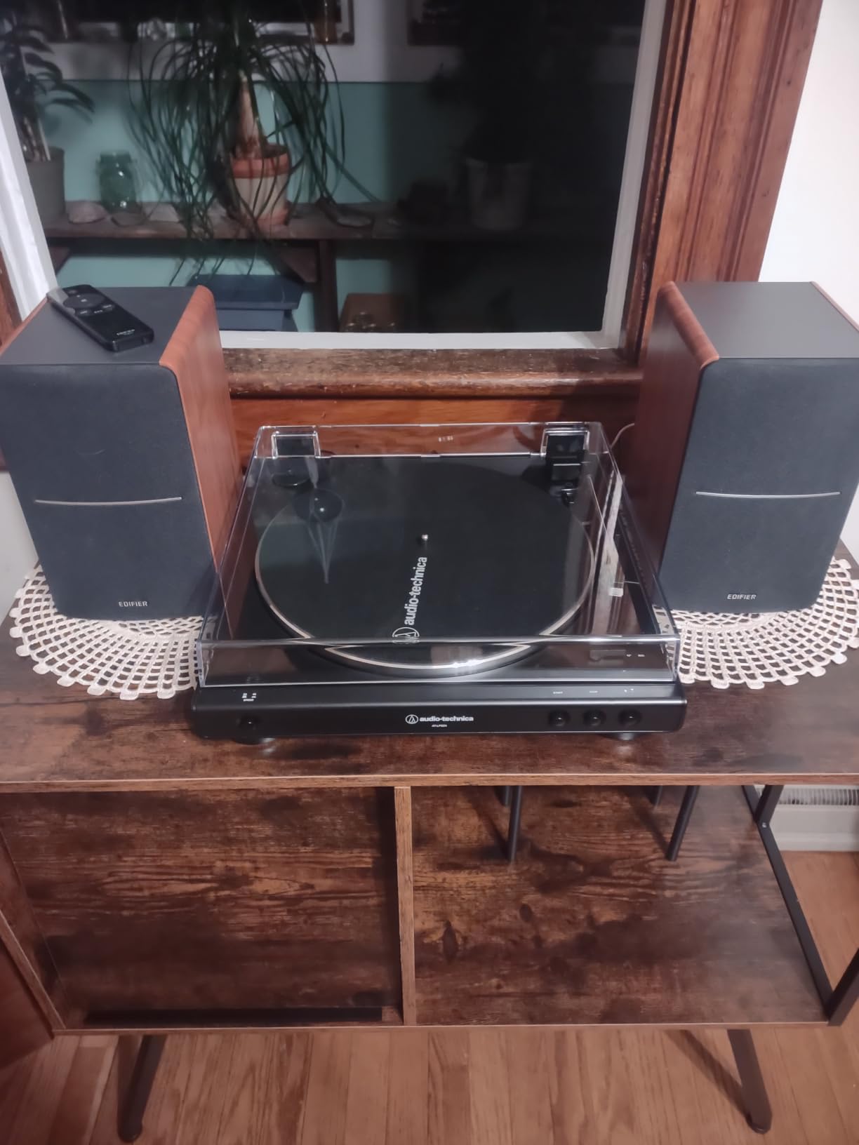 Flip Top Record Player Stand, Large Turntable Stand Holds up to 150+ Albums, Vintage Mid Century Record Player Table, Stereo Cabinet with Open Storage, for Living Room, Bedroom, Rustic Brown customer photo 2