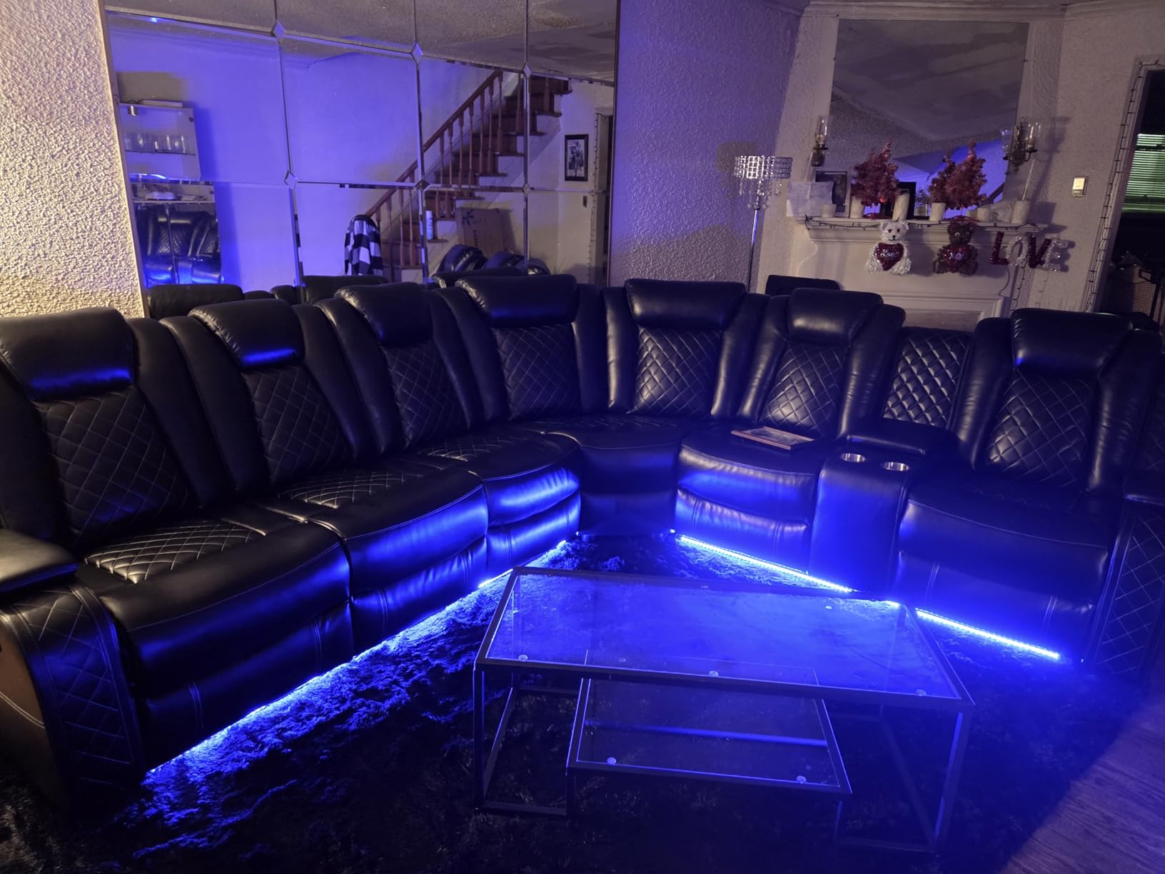 Power Recliner Sectional Sofa Set with LED, Modern L-Shaped Reclining Sofa, Leather Reclining Corner Couch with Cup Holders/Storage/USB Charging Ports for Living Room/Home Theater, Cream White customer photo 1