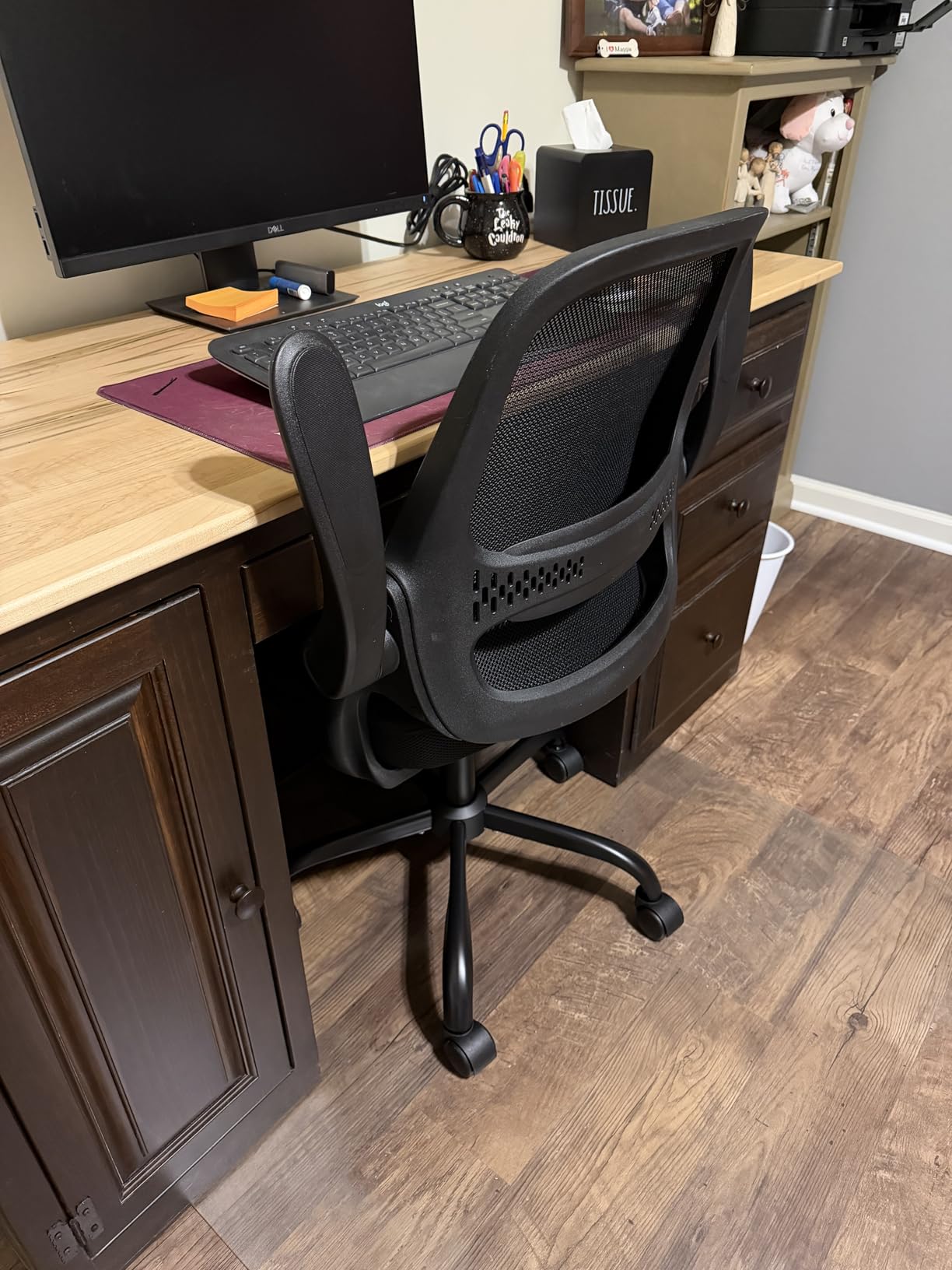 Ergonomic Mesh Office Chair for Home Office, Flip-Up Arms, Breathable Mesh Back & Thick Seat Cushion, Swivel Rolling Computer Desk Chair, BIFMA Certified, Supports 300 lbs (Black Frame/Black Seat) customer photo 2