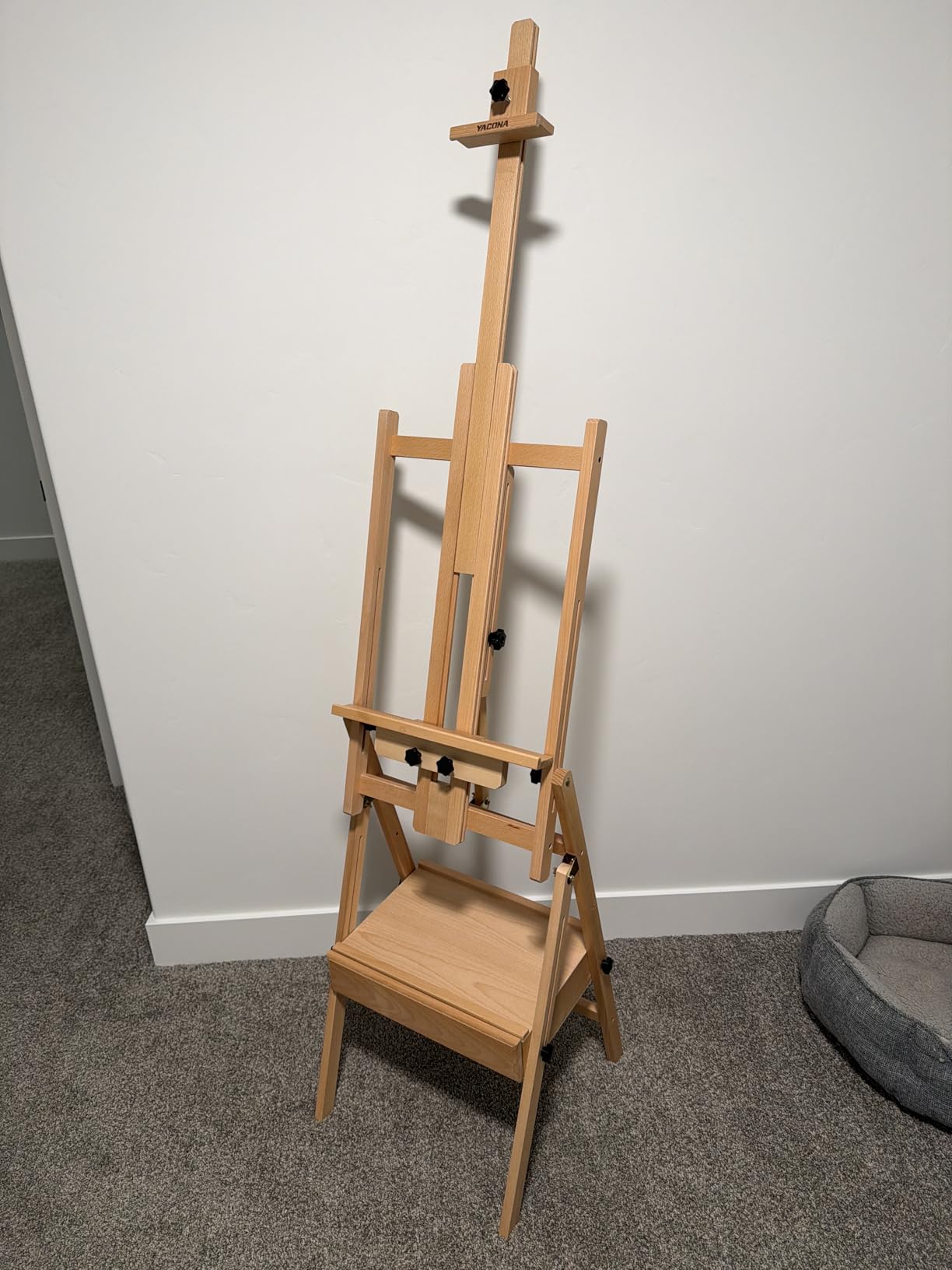 Large Wood H-Frame Easel with Storage Drawer, Foldable Art Painting Easel for Adults and Students, Adjustable Artist Easel Stand for Painting and Display, Holds Canvas Art up to 48