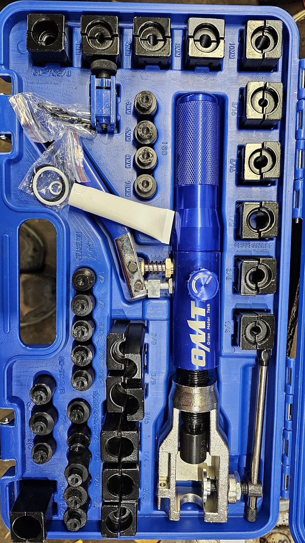 Orion Motor Tech Hydraulic Flaring Tool Kit, Universal Brake Flaring Tool Set with Tubing Cutter, 45 degree Single and Double Flaring Tool Kit with Deburring Tool, Brake Line Flaring Tool for ISO Bubble Flare customer photo 1