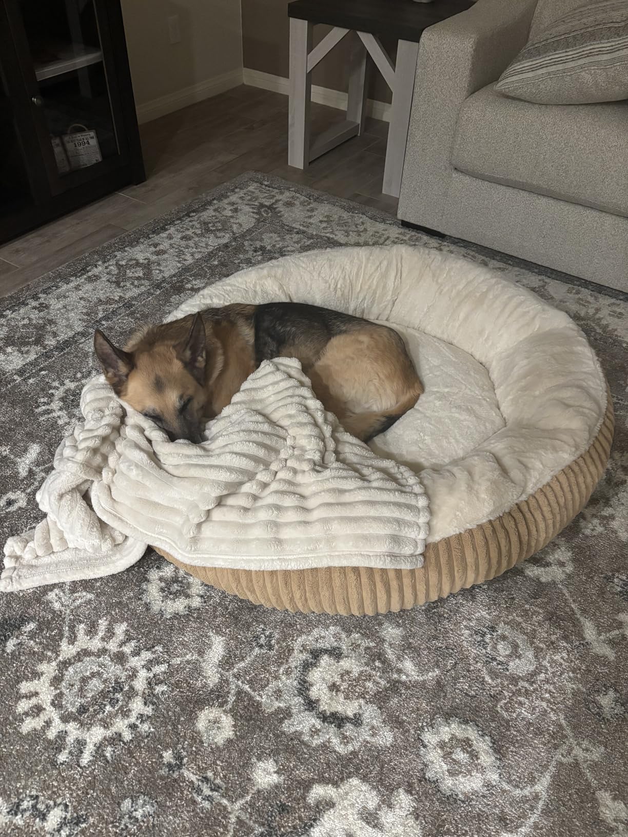36 inches Donut Dog Bed for Large Dogs - Calming Round Pet Bed with Removable&Washable Cover, Plush Faux Fur & Corduroy, Fits Pets up to 80 lbs(Dark Grey, Large) customer photo 1
