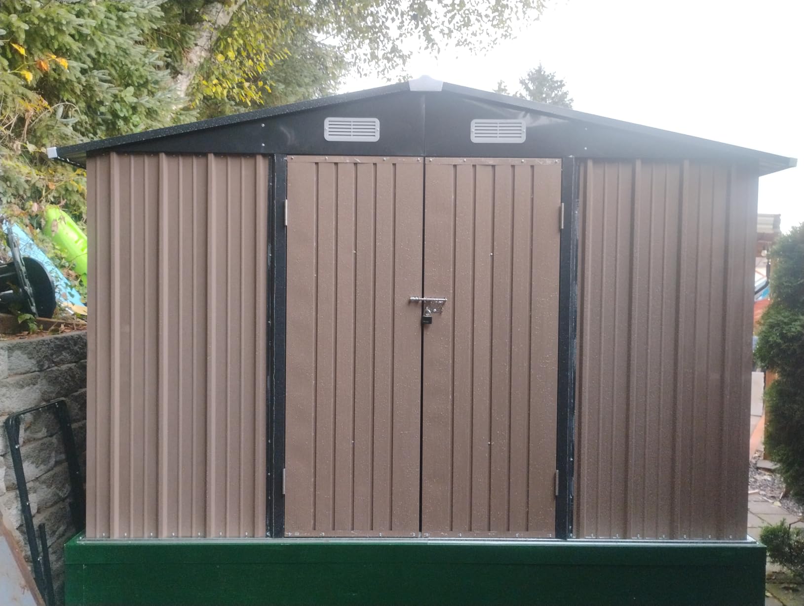 Aoxun 10 x 12FT Outdoor Storage Shed with Double Hinged Large Door Utility Garden Shed with Lockable Door & Sloped Roof Metal Sheds Outdoor Storage for Garden, Backyard, Patio and Backyard, Brown customer photo 2