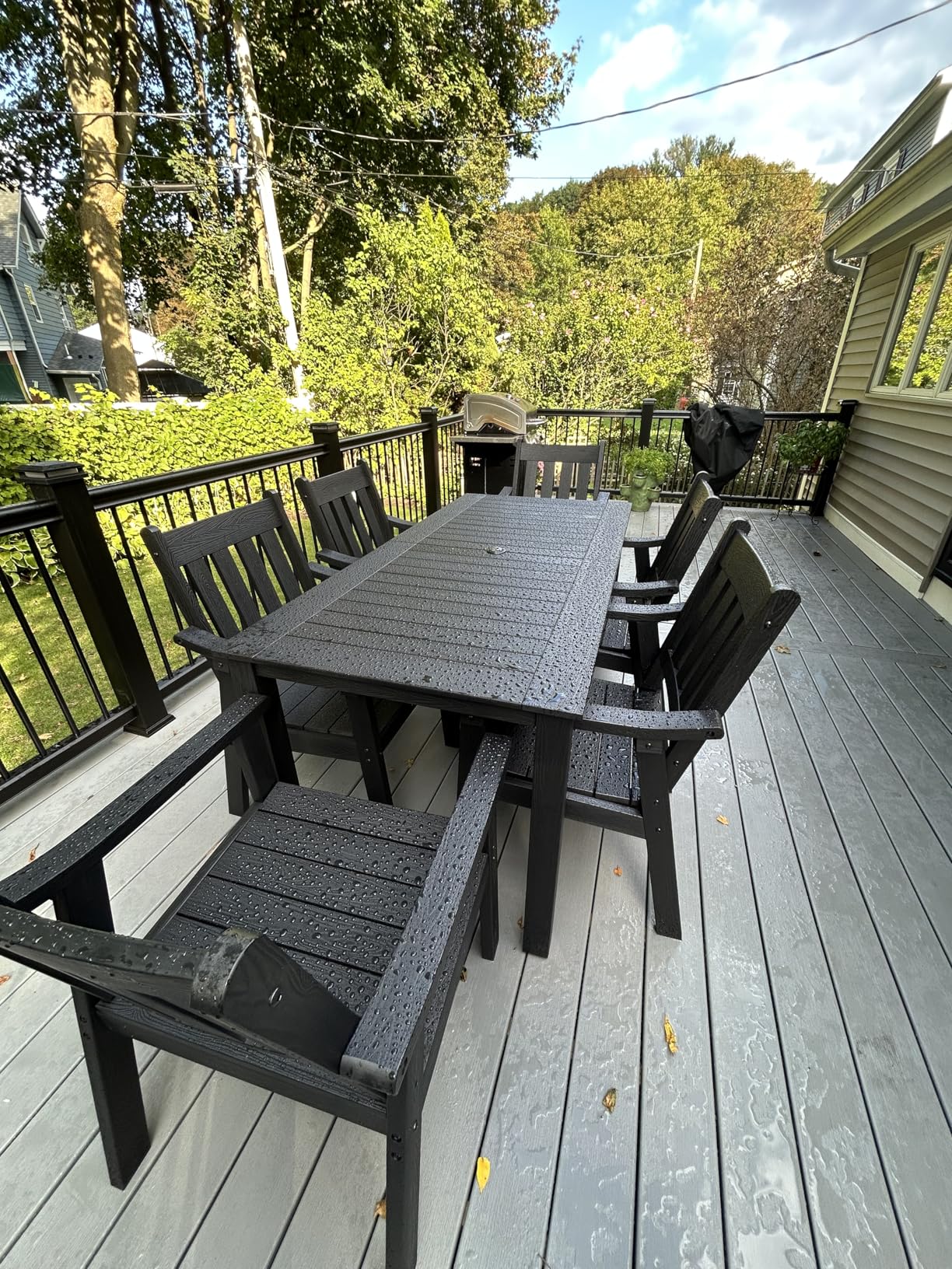 YEFU Outdoor Patio Dining Sets: Outdoor Furniture 12 Piece Dining Table Set for 10 with Umbrella Hole & Aluminum Frame - All Weather Patio 2 Table and 10 Chairs for Outside Backyard/Porch/Deck Black customer photo 1