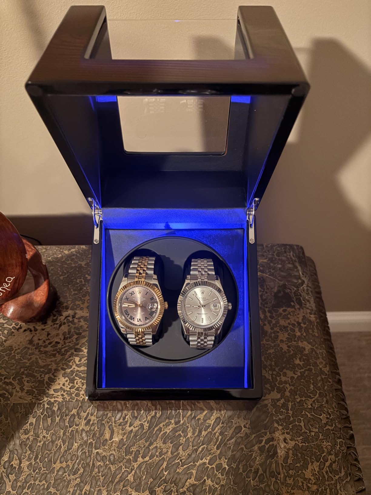 BEWISHOME Watch Winder for Automatic Watches, Automatic Watch Winder Box Watch Spinner with LED Light, Double Watch Winder with Quiet Motor Wooden 4 Modes Battery or Type-C Adapter, Brown SYQ02Y customer photo 1