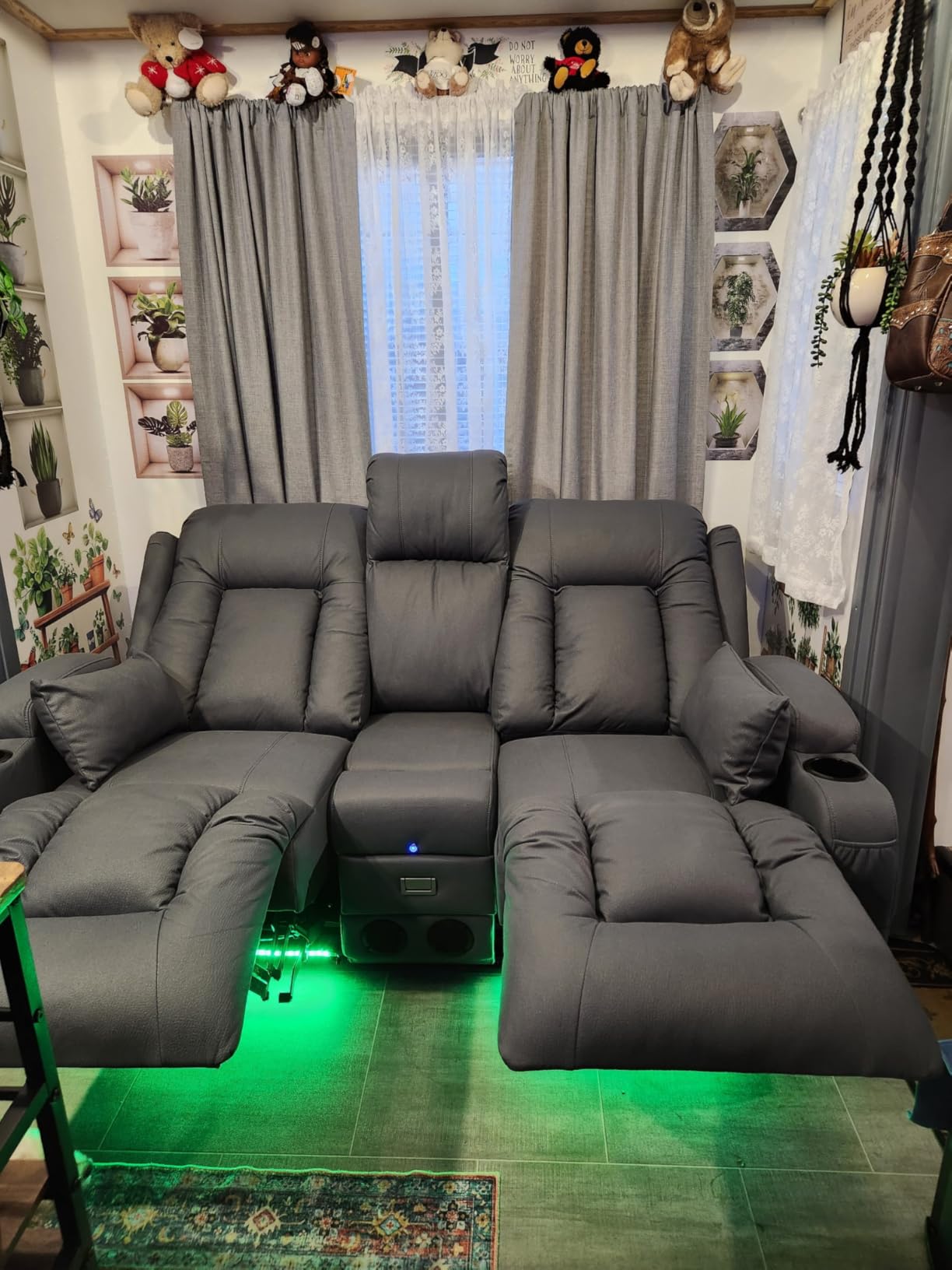 TUNYI Power Loveseat Recliner Sofa with Massage & Heat Home Theater Seating with Console RV Recliner Loveseat Sofa with USB/Storage/Side Pocket/LED Light/Speaker (Black, 3 Seat with Console) customer photo 2