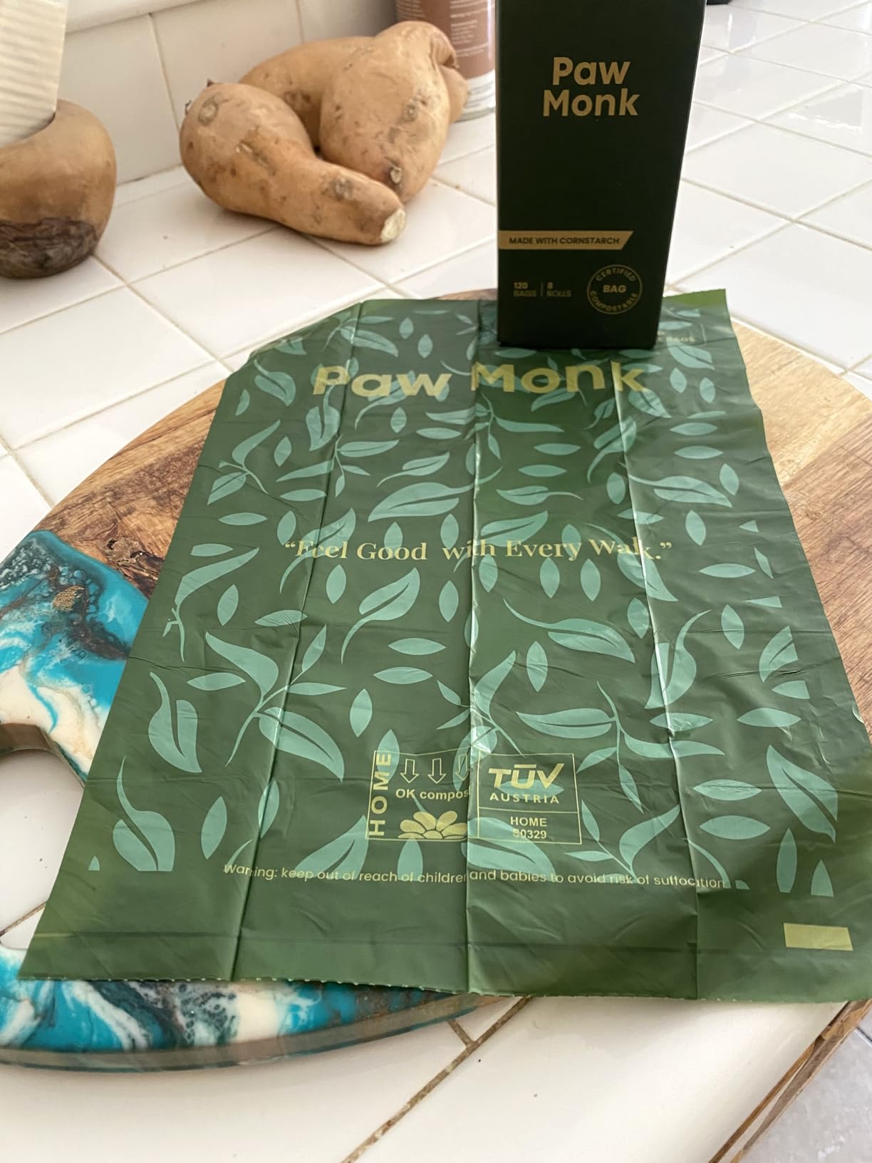 Paw Monk Certified Home Compostable Dog Poop Bags Rolls Refill-120 Bags, Extra Thick 20 Micron, Leakproof & Easy Open doggy poop bags, Unscented customer photo 1