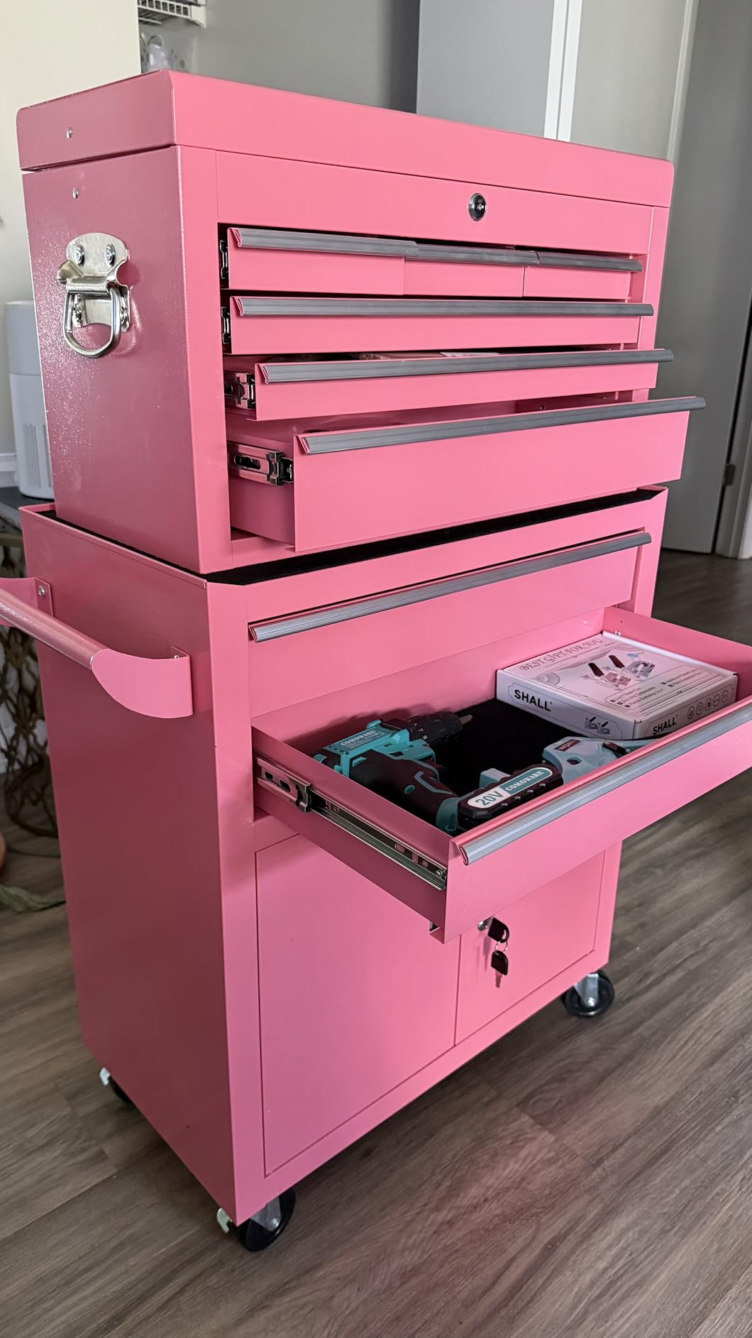 Crownland 8-Drawer Rolling Tool Chest with Wheels, Lockable 2 in 1 Detachable Tool Cabinet wit Drawers and Black Liners, Garage Top Toolbox & Bottom Storage Cart with Side Hooks(Black) customer photo 2