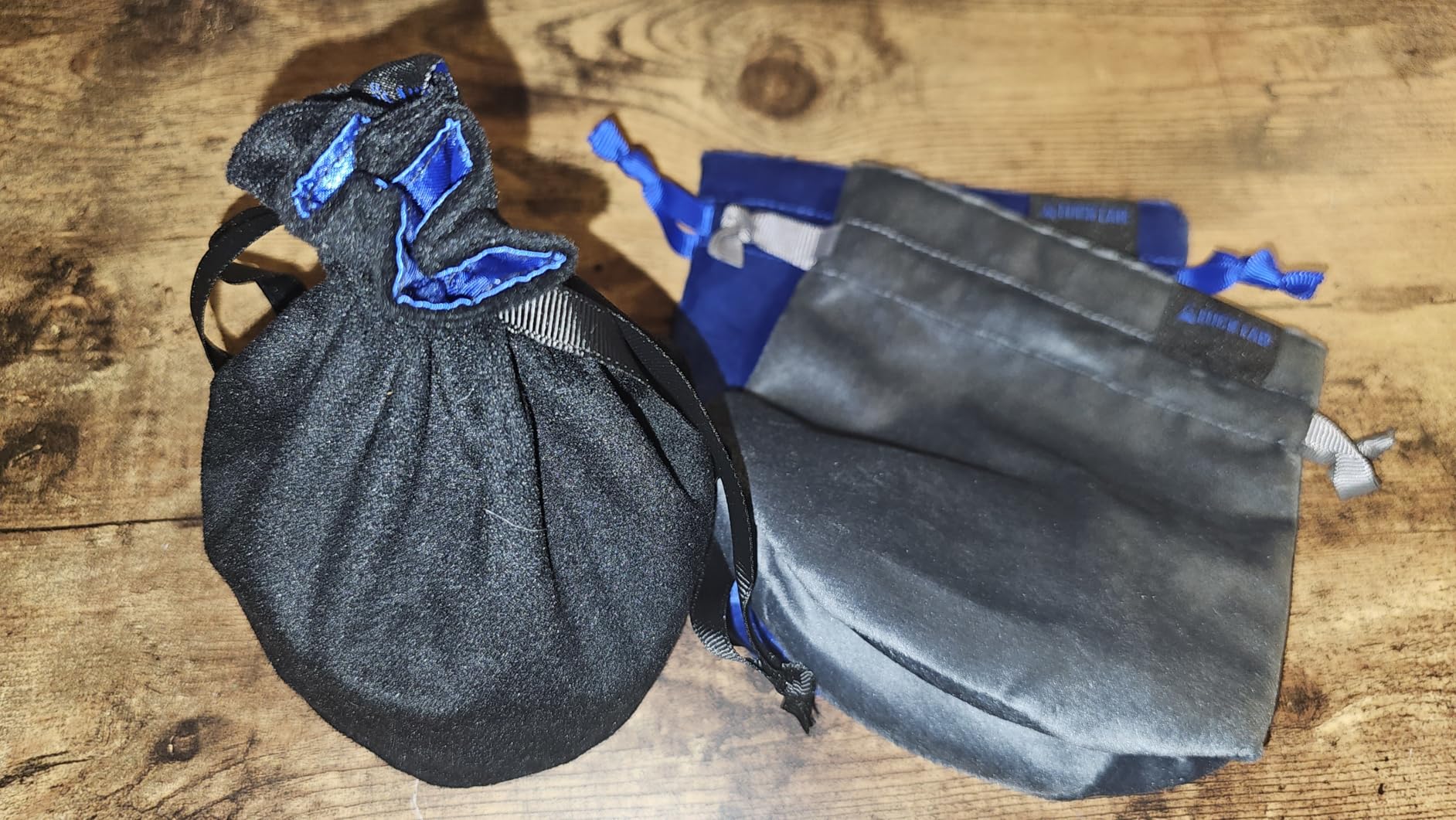 Luck Lab Velvet Drawstring Dice Bag - Set of Three Colors - Dungeons and Dragons Fabric/Standing Cotton Fabric Dice Bags/D&D Dice Pouch/Small Pouch/Velvet Jewelry Bag (Purple, Black, Grey) customer photo 1