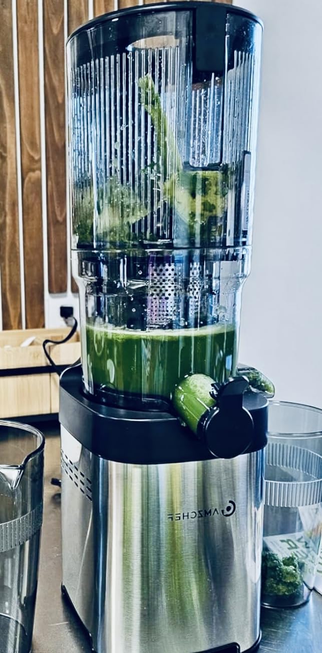 AMZCHEF Cold Press Juicer, Juicers Machines - Wide Mouth & Large Feed Chute for Whole Fruits & Vegetables, Stainless Steel Slow Masticating Juice Easy to Clean, Large Auger, Double Strainers customer photo 1