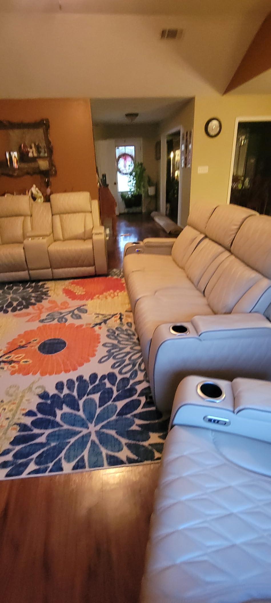 Leather Power Recliner Sofa Set with LED, Living Room Furniture Set, Leather Sofa Set with USB Port Storage Console Cup Holder for Office Living Room Home (Khaki) customer photo 2