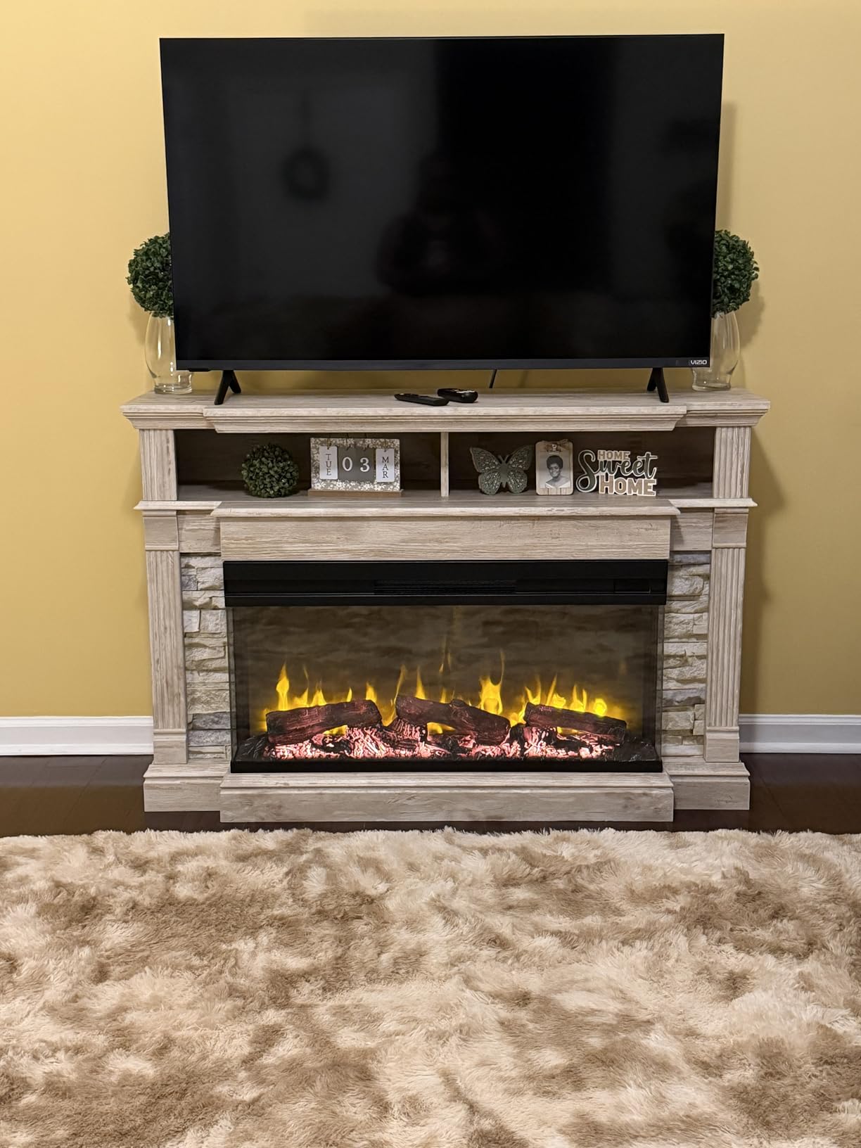QUW Fireplace TV Stand for TVs up to 65
