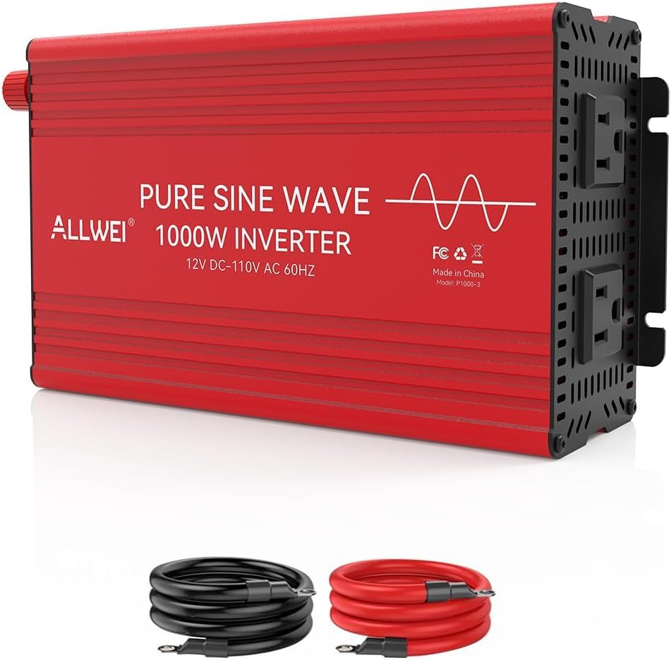 ALLWEI Pure Sine Wave Inverter - 1000 Watt Inverters 12V DC to 110V/120V AC Converter for Home, RV, Truck, Off-Grid Solar, Car Power Inverter with 2 Sockets, Power Inverters for Vehicles, 2000W Peak customer photo 2